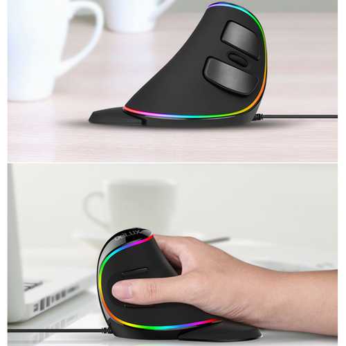 Delux M618 PLUS RGB Ergonomic Vertical Mouse - 4000DPI, 6 Buttons, USB Wired Gaming Mouse for Office Work & PC Gaming - Reduce Wrist Pain & Carpal Tunnel Syndrome