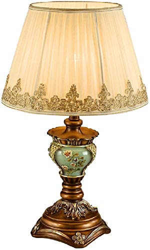 Vintage European Style Desk Lamp with Plug-in Button Switch - Cloth Lampshade & Resin Base - E26 Socket Bedroom Lighting - Perfect for Home Office, Study Room, and Nightstand Reading Light