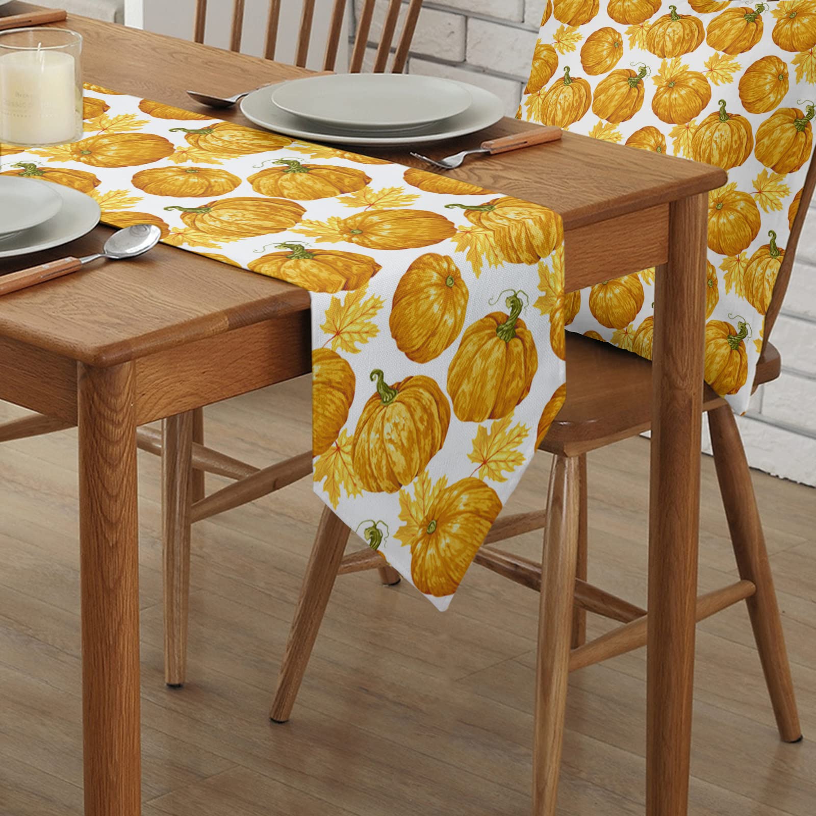 Autumn Thanksgiving Table Runner - 13x120 Inch Non-Slip Washable Pumpkin Maple Leaf Design for Farmhouse, Kitchen, Dining & Coffee Table Decor | Perfect for Holiday Dinners, Parties & Seasonal Home Decor