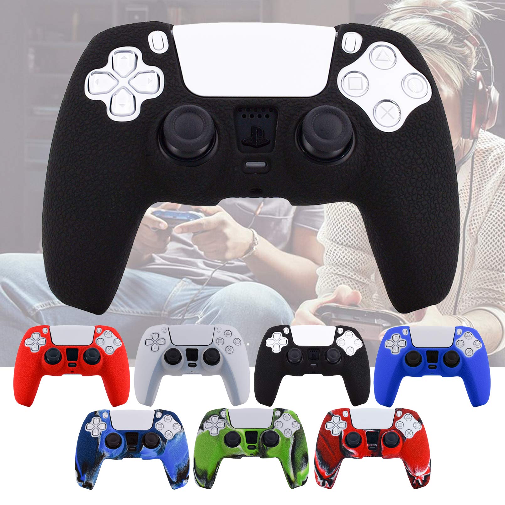 Hikfly Silicone Cover for PS5 Controller - Red Protective Skin with 4 Thumb Grips for Sony PlayStation 5 - Enhanced Grip & Scratch Protection for Gaming, Streaming & Long Play Sessions