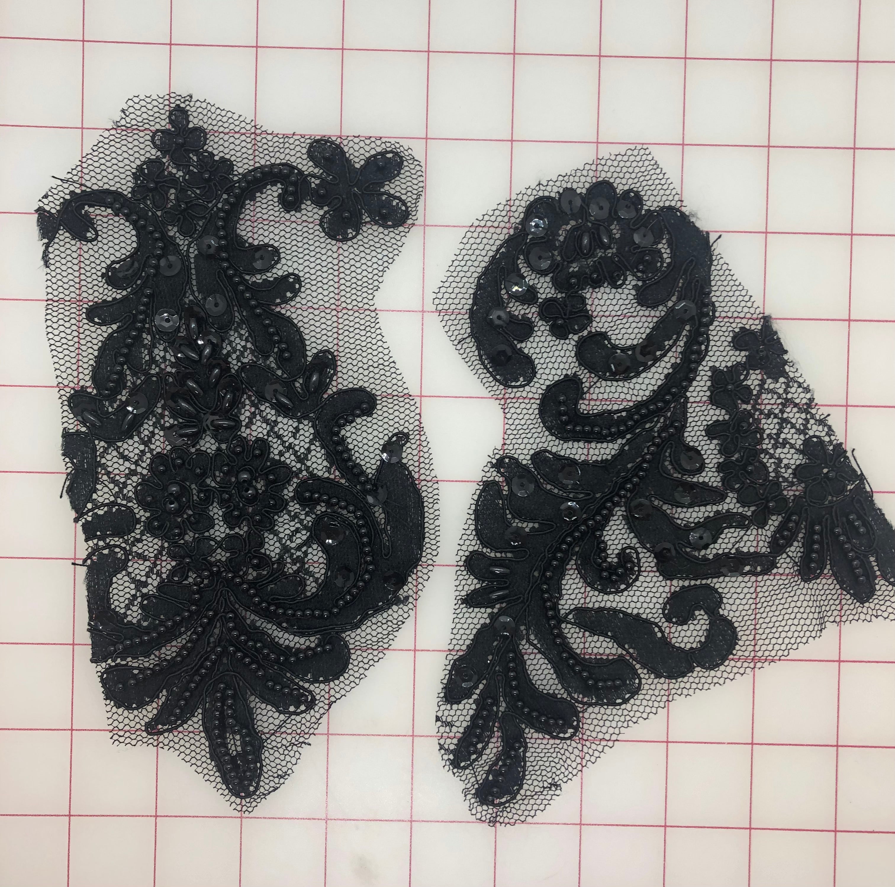 Exquisite Beaded & Sequined Lace Applique Motifs - Black Styles A, B, C, D | Perfect for Wedding Dresses, Evening Gowns & DIY Fashion Projects