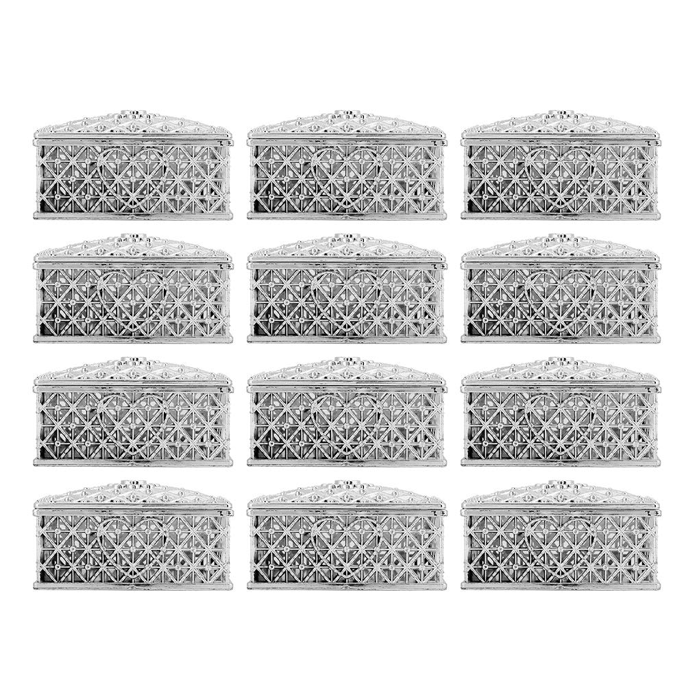 12PCS Silver Hollow Treasure Chest Candy Boxes - Creative Square Gift Box for Wedding Favors, Party Decorations, Candy Containers & Decorative Accessories | Perfect for Themed Parties, Baby Showers, Bridal Showers & Holiday Gifts