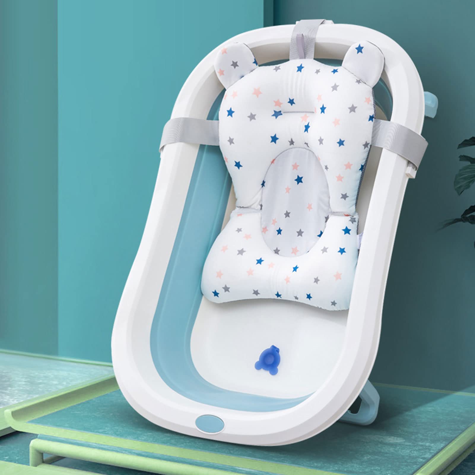 **Baby Bath Seat Cushion - Safe Floating Foldable Newborn Bathtub Mat & Pad for Infant Bath Time Support (White Stars) - Perfect for Newborns, Toddlers & Baby Shower Gifts**