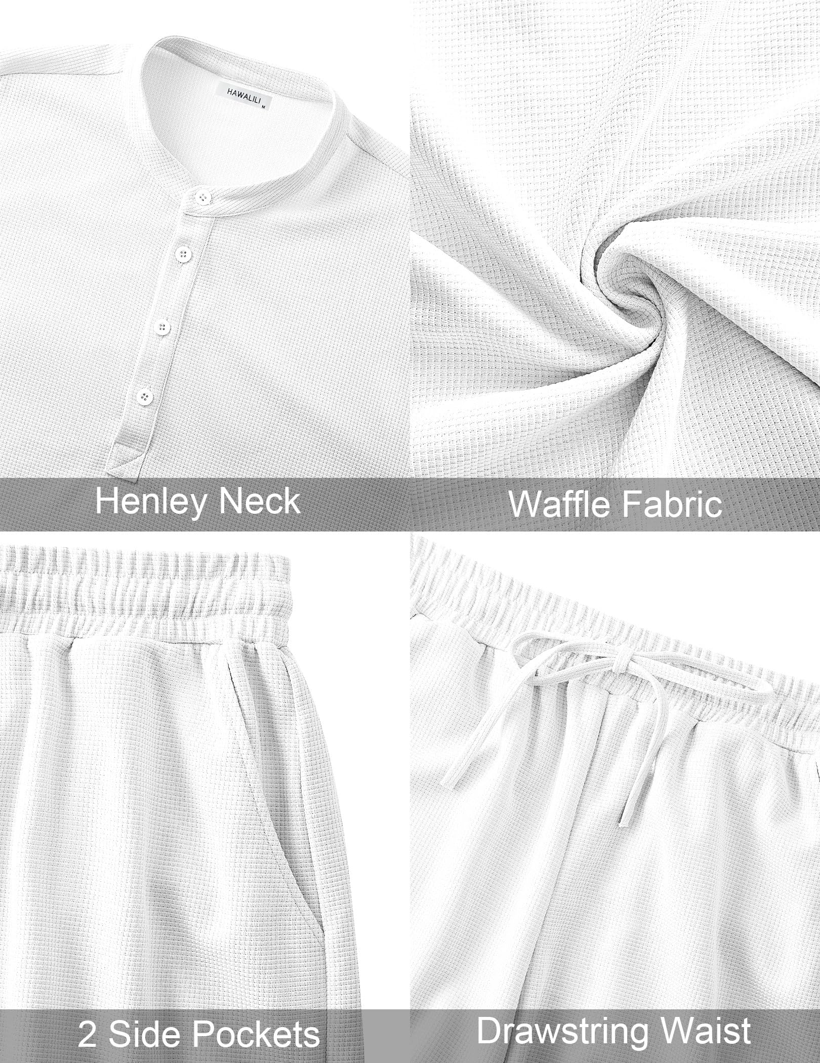 Men's Waffle Knit 2-Piece Summer Outfit - Breathable Short Sleeve Henley Shirt & Stretch Shorts Set | Casual Lounge Wear, Gym Clothes & Vacation Outfits
