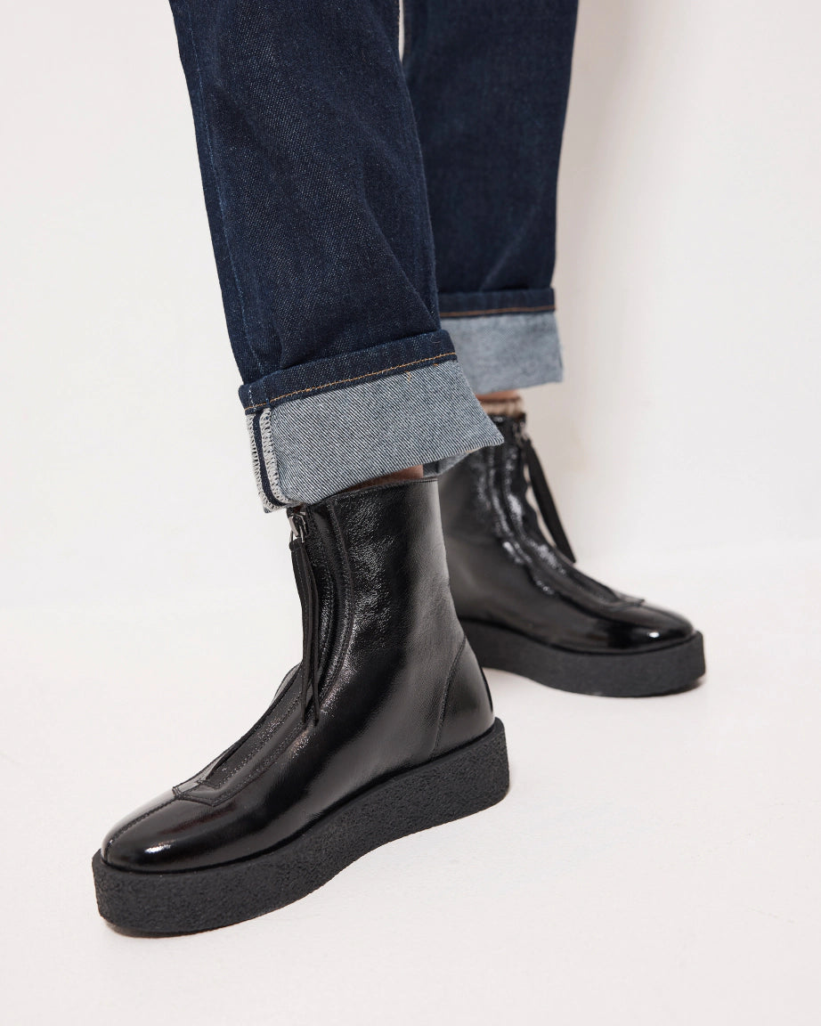 Lucent Zip Up Ankle Boots for Women - Stylish Black Crush Leather Booties | Perfect for Casual Outfits, Office Wear & Night Out