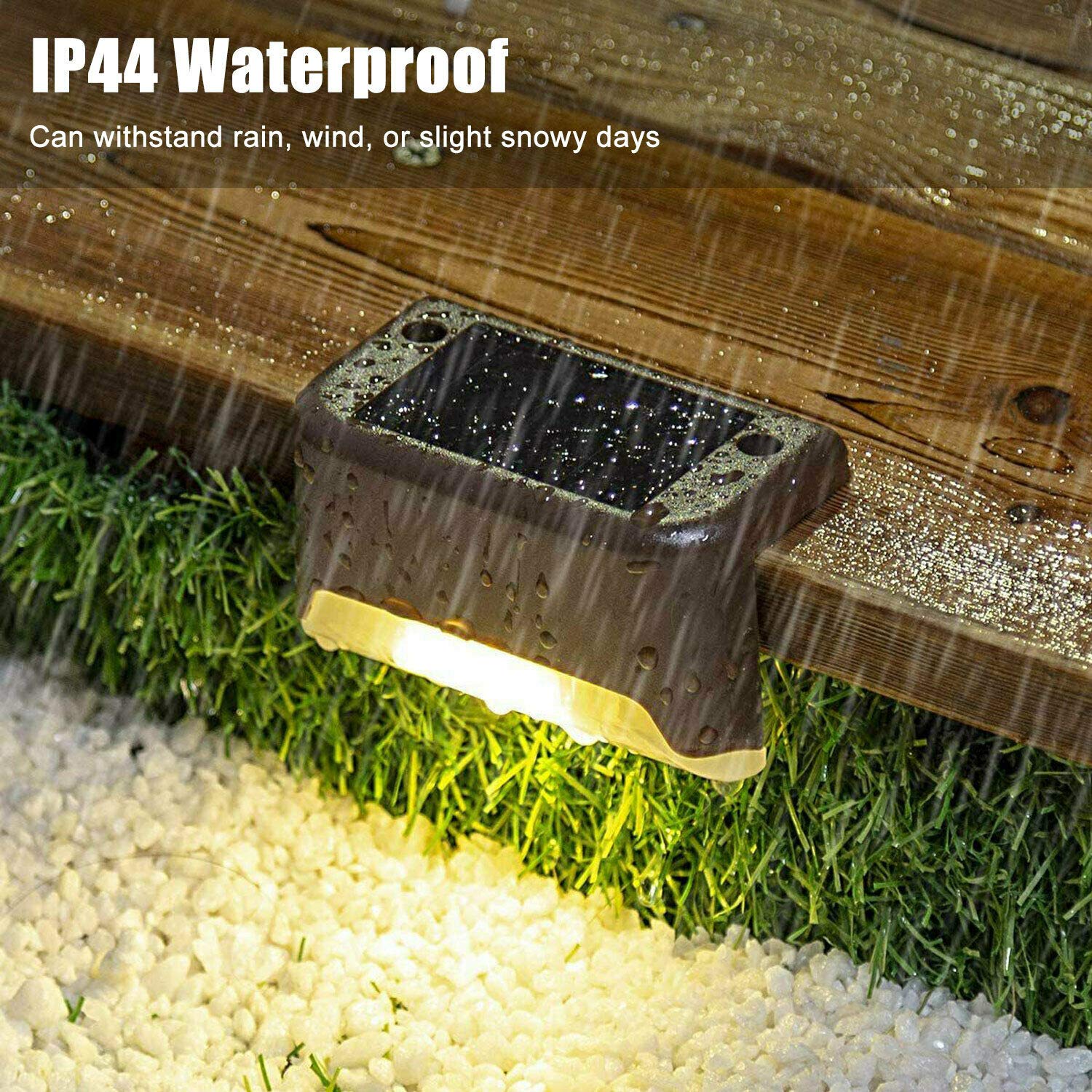 EROCK 8 Pack Solar Deck Lights - Waterproof LED Solar Step Lights for Outdoor Stairs, Decks, Patios, Yards, Pathways, Fences & Driveways - Warm White & Brown Solar Lamps for Nighttime Safety & Ambience
