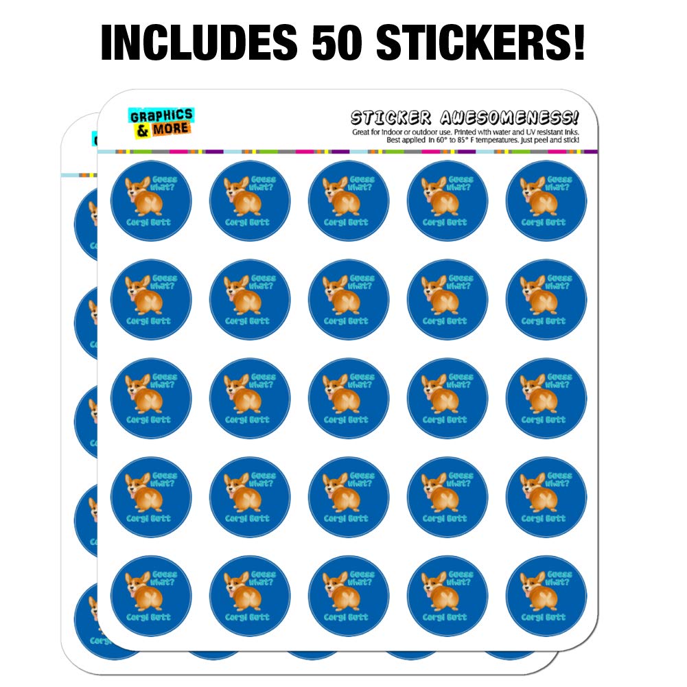 Guess What Corgi Butt Funny Stickers - Cute Planner & Scrapbooking Decals for Journals, Calendars, DIY Crafts | Perfect for Bullet Journaling, Gift Wrapping & Card Making
