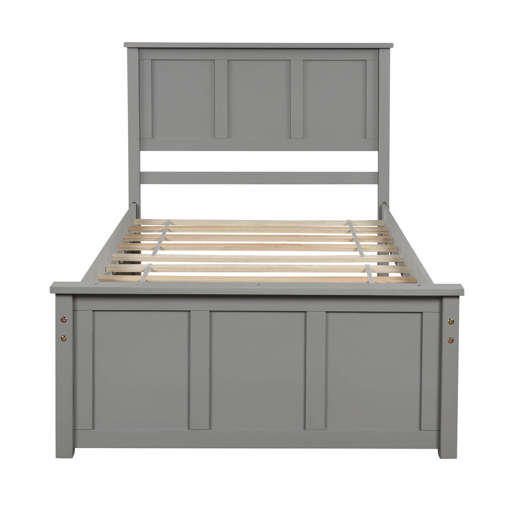 Twin Platform Bed Frame with Trundle - Solid Wood Bed with Headboard, No Box Spring Required, Easy Assembly, Gray - Perfect for Guest Rooms, Kids Rooms & Small Spaces