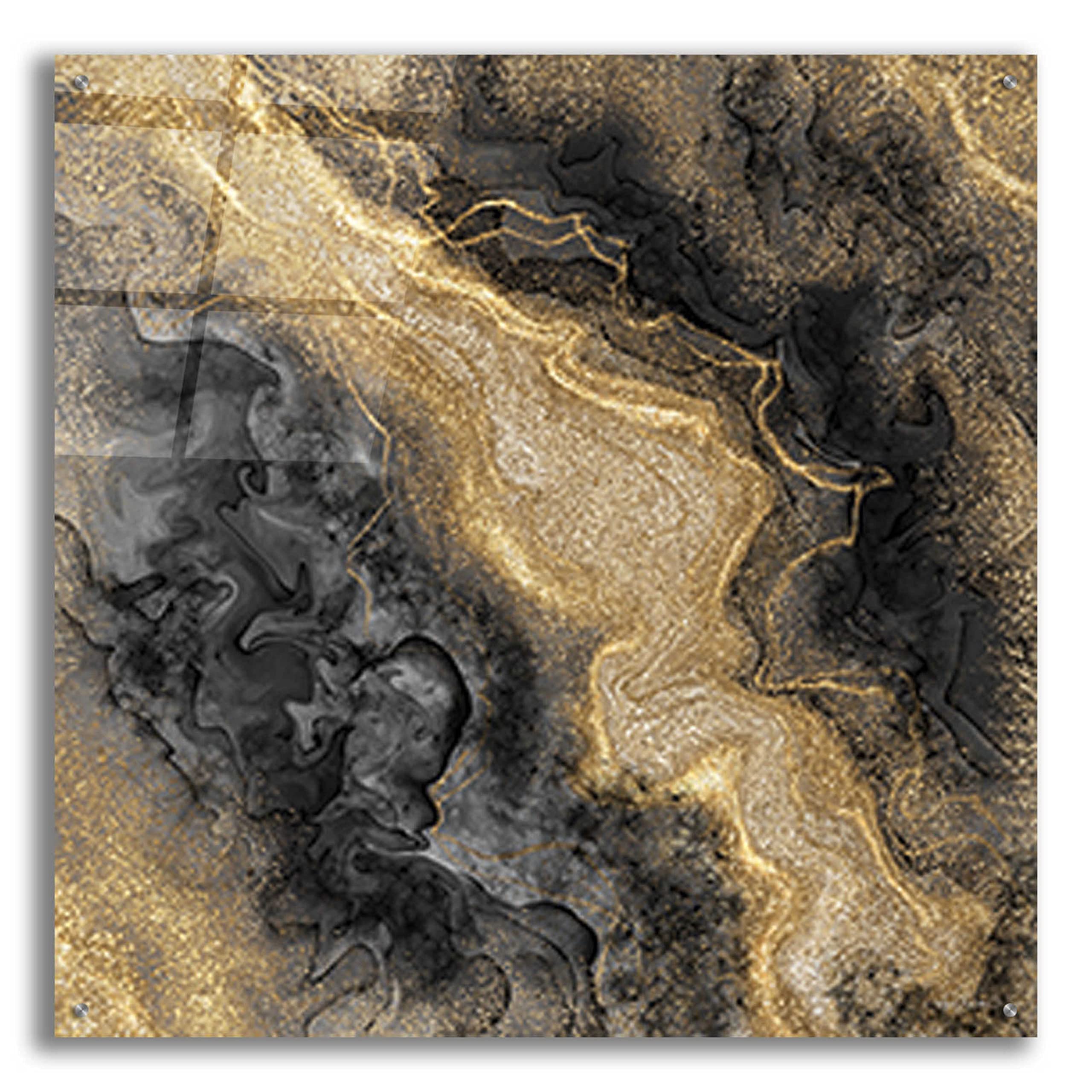 Golden Shimmer Abstract Acrylic Glass Wall Art by Angela Bawden - 36x36 Inch Modern Home Decor for Living Room, Bedroom & Office
