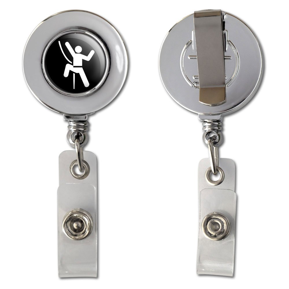 Retractable Rock Climbing Belay Reel with Chrome Badge ID Card Holder Clip - Perfect for Outdoor Climbing, Rappelling & Work Security Badges