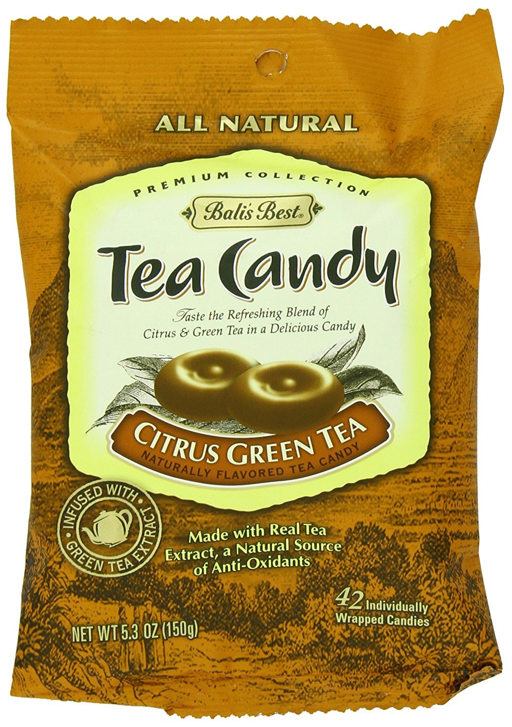 BALIS BEST Tea Candy Citrus Green Tea - 5.3 OZ Bag | Refreshing Green Tea Flavored Candy | Perfect for Office Snacks, Travel Treats & Stress Relief