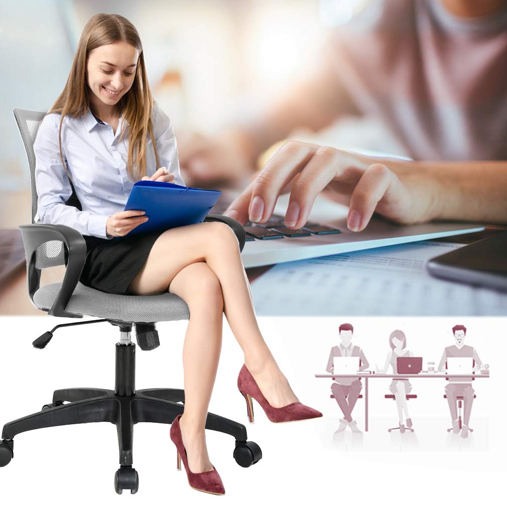 Best Ergonomic Office Chair - Adjustable Mesh Computer Desk Chair with Lumbar Support & Armrests, Mid Back Executive Swivel Rolling Task Chair for Home Office (Grey) - Perfect for Long Work Hours & Remote Work Comfort