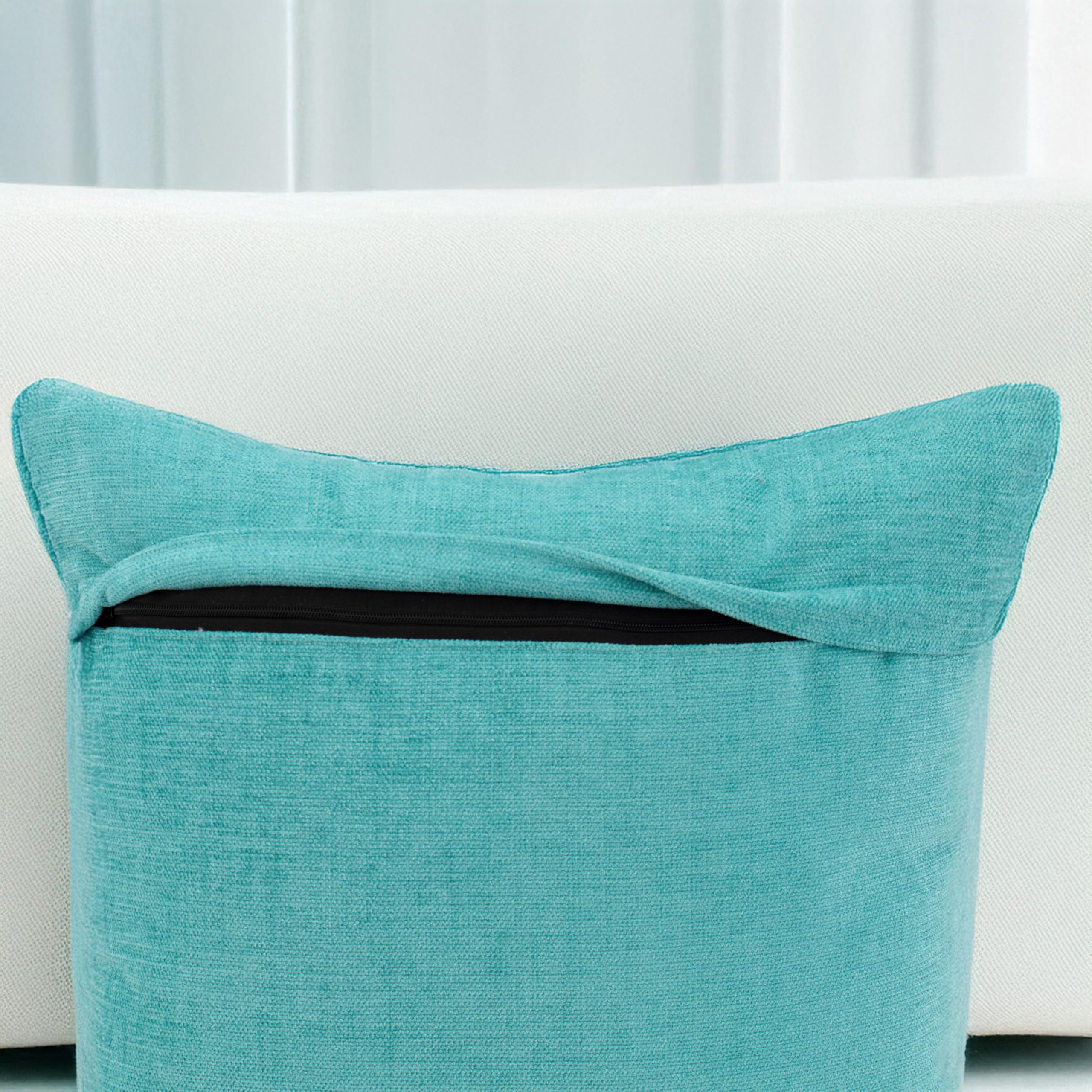 Premium Chenille Throw Pillow Covers Set of 2 - 18x18 Inches (45x45 cm) Soft Square Decorative Pillow Cases for Sofa, Couch, Bed & Home Decor - Turquoise Accent Pillows for Living Room, Bedroom & Dorm