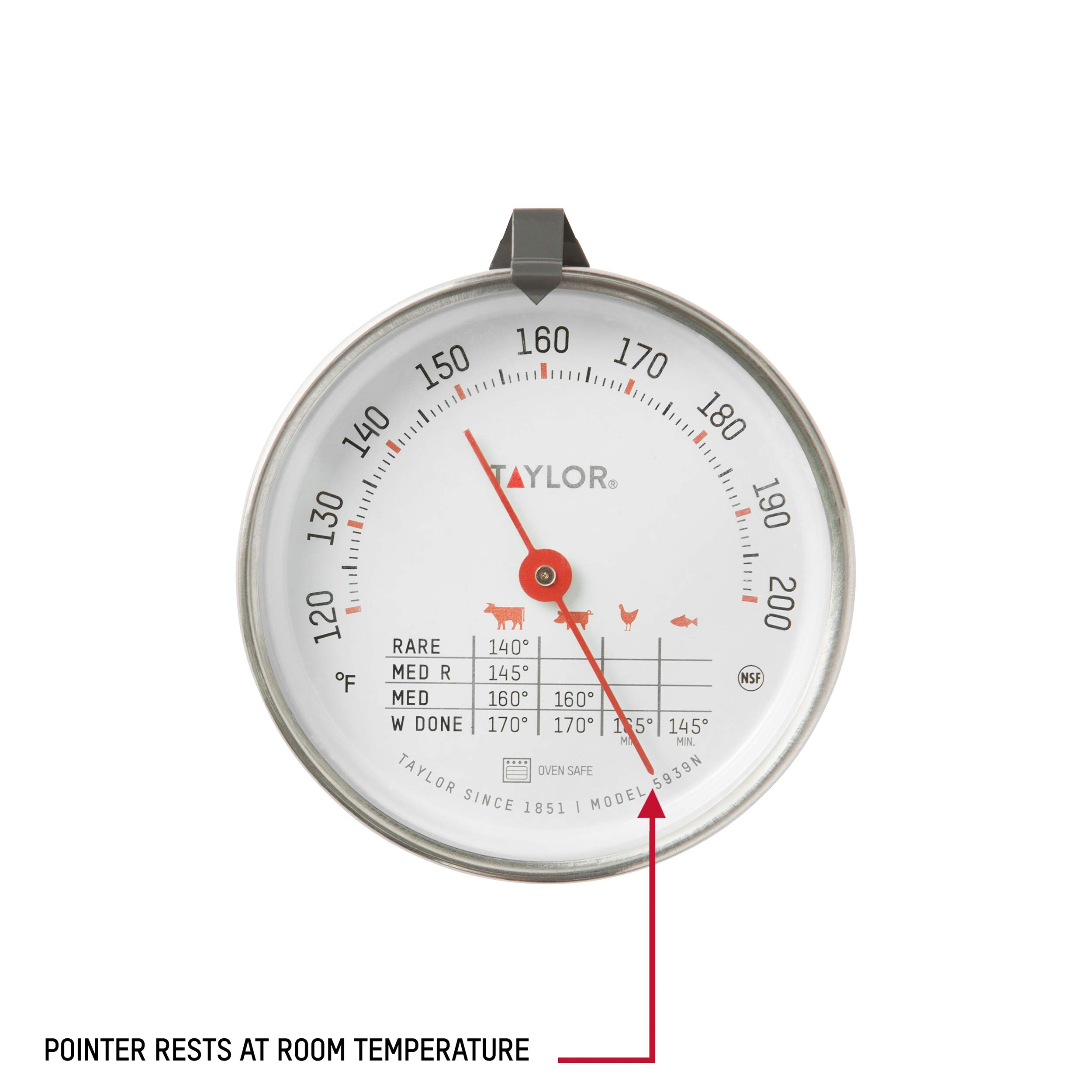 Taylor Stainless Steel Meat Thermometer - 3 Inch Analog Dial, Oven Safe, Leave-in for Grilling, BBQ, Roasting & Baking - Perfect for Kitchen, Cooking, and Food Temperature Monitoring