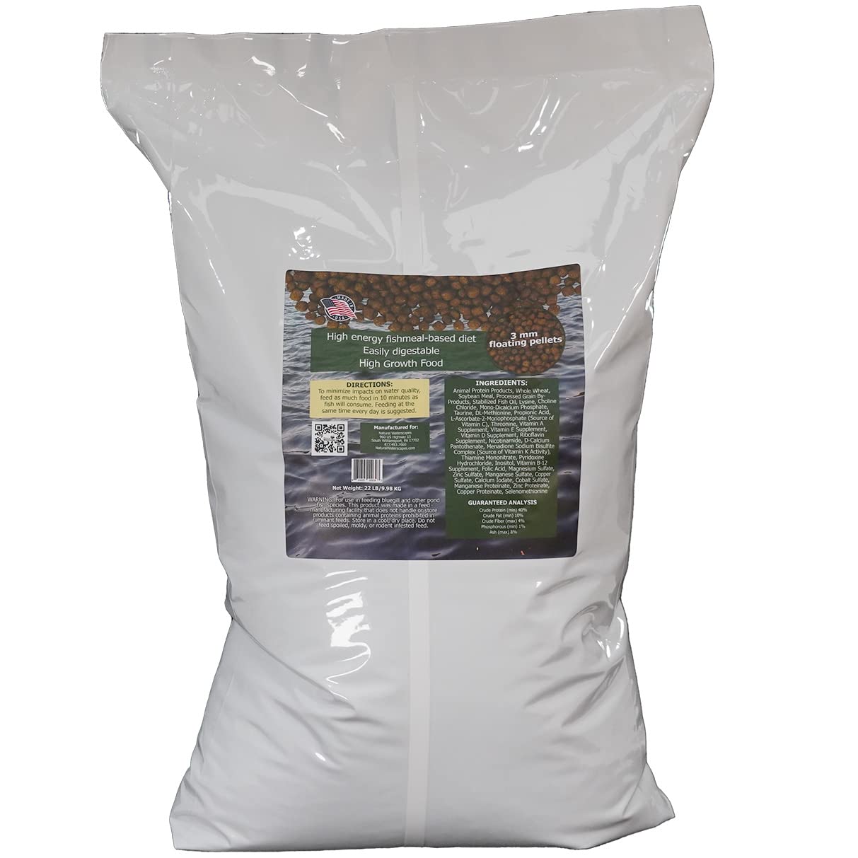 Premium Natural Waterscapes Game Fish Food Pellets - 22lb Bag for Bass, Bluegill, Trout, Catfish & Tilapia | High Protein Floating Fish Feed for Ponds & Lakes | Perfect for Recreational Fishing & Aquaculture