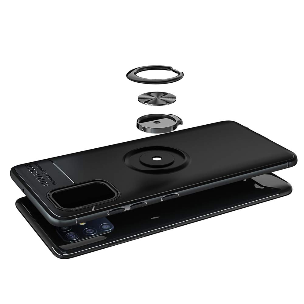 Premium Samsung Galaxy A51 4G Phone Case with Tempered Glass Screen Protector - Slim Soft Silicone Cover with Magnetic Stand & Ring Holder (Compatible with Galaxy A51/A515F/SM-A515F) - Perfect for Work, Travel, and Everyday Protection - Black