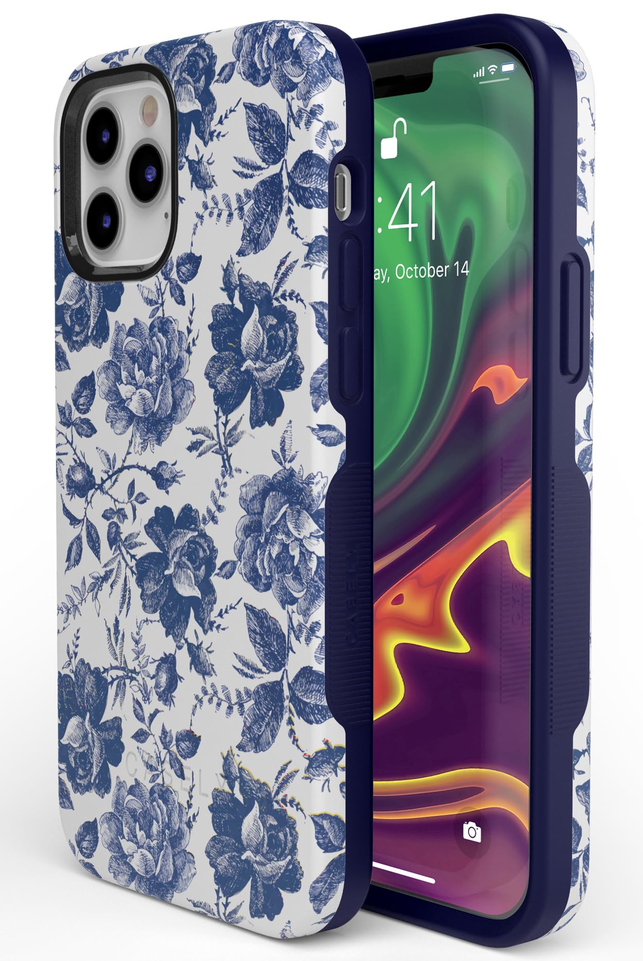 Casely iPhone 12/12 Pro Floral Phone Case - Rose to Fame Coquette Design | Blue & White Rose Pattern | Slim Protective Cover for Women | Perfect for Everyday Use & Gift Giving
