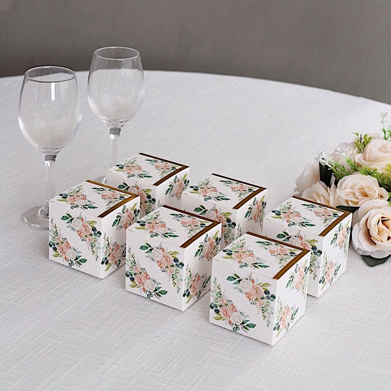 25 Pack 3x3 Inch Square Floral Printed Favor Gift Boxes - White - Perfect for Wedding Favors, Party Decorations and Small Gift Packaging