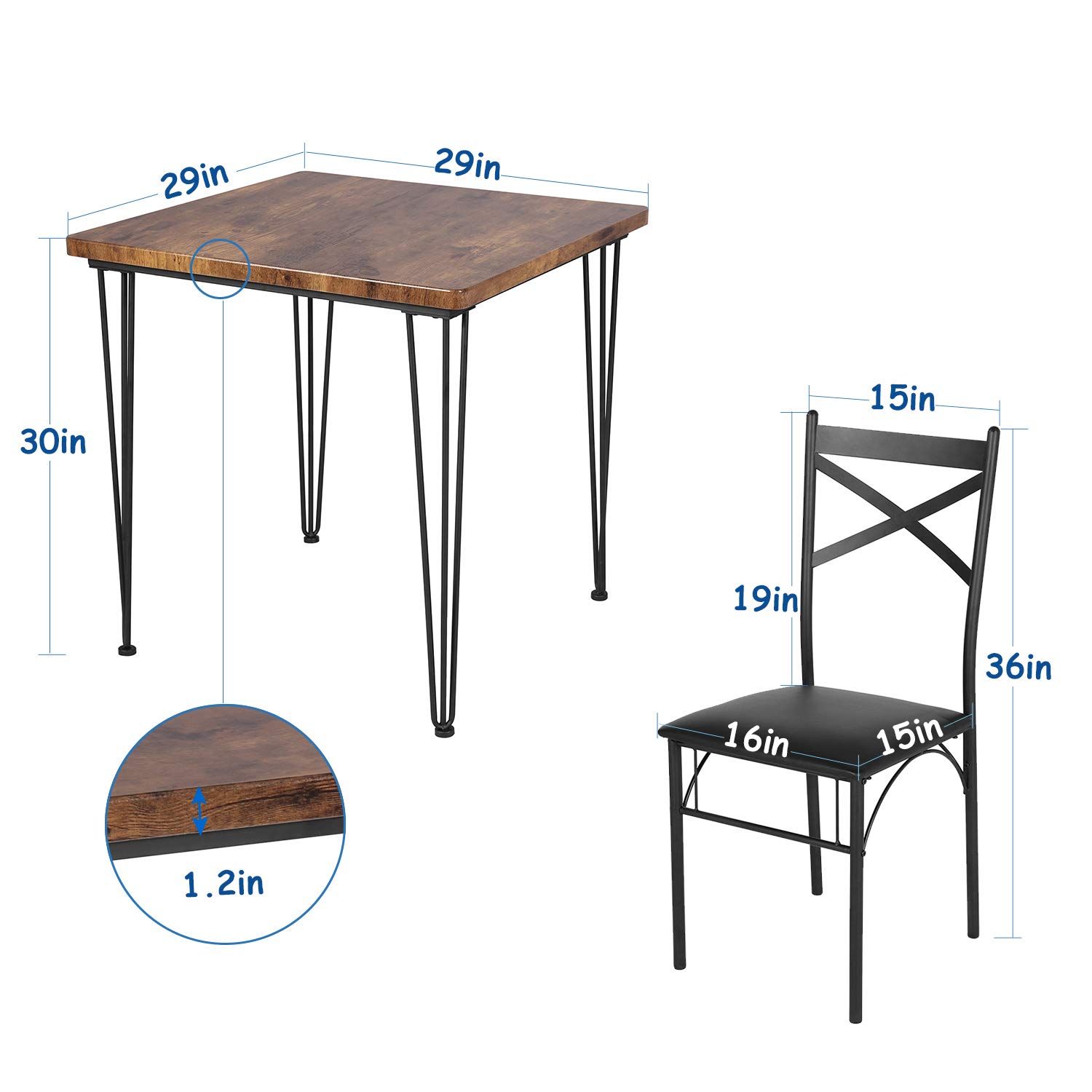 VECELO 3-Piece Dining Table Set with PU Cushion Chairs - Compact Kitchen Table for Small Spaces | Perfect for Apartments, Breakfast Nooks & Cozy Dining Areas