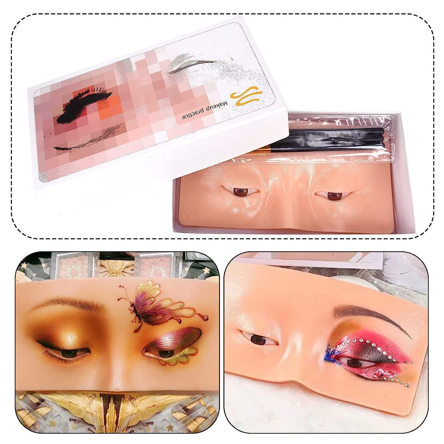ELITEWAVE 4PCS Silicone Face Makeup Mannequin Head - Professional Eyeshadow Practice Kit with 3PCS Makeup Brushes for Beauty Students & Makeup Artists - Perfect for Training, Practice & Salon Use
