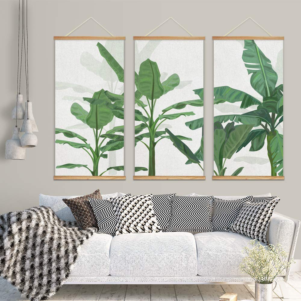 Wall26 Framed Green Plants Wall Art - 3 Panel Canvas Prints 18x36 Inches, Ready to Hang with Wood Frames - Perfect for Living Room, Bedroom & Office Decor