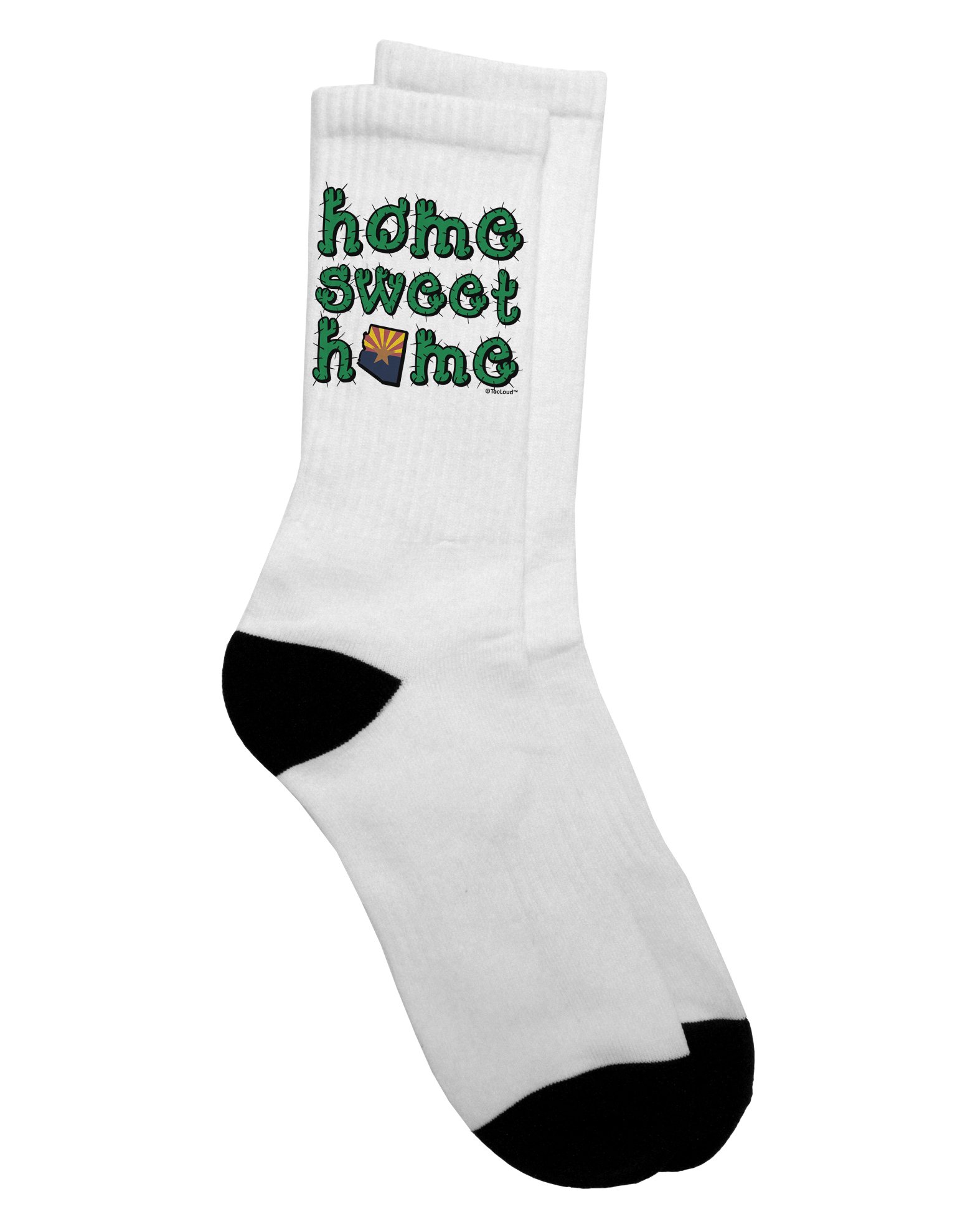 TooLoud Home Sweet Home Arizona Cactus & State Flag Crew Socks for Men & Women - Comfortable Cotton Socks for Everyday Wear, Hiking & Travel