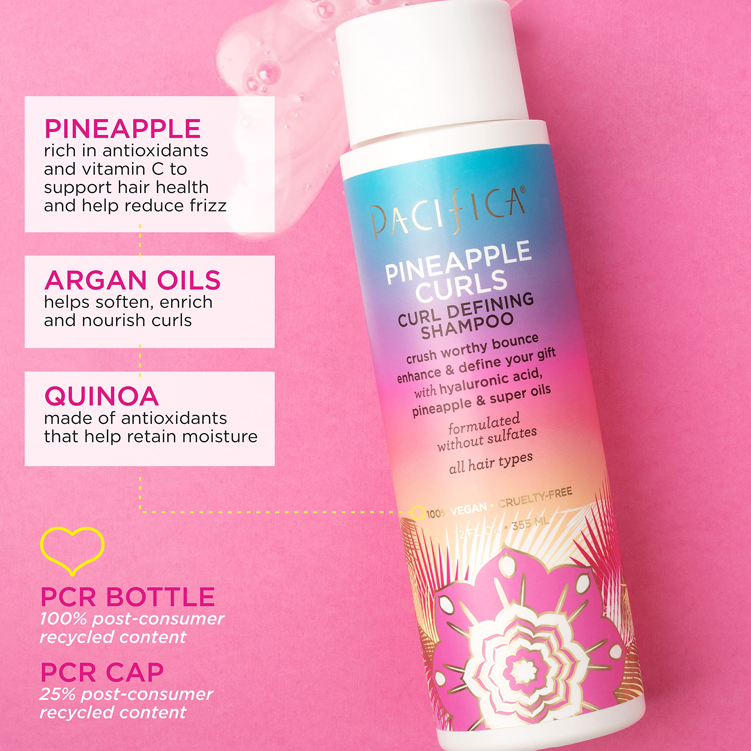 **Pacifica Pineapple Curls Shampoo & Conditioner Set – Sulfate-Free Vegan Hair Care for Curly & Coily Hair | Enhances Bounce, Reduces Frizz | Clean Beauty, Cruelty-Free & Dermatologist Tested | Perfect for Daily Curl Definition & Hydration**
