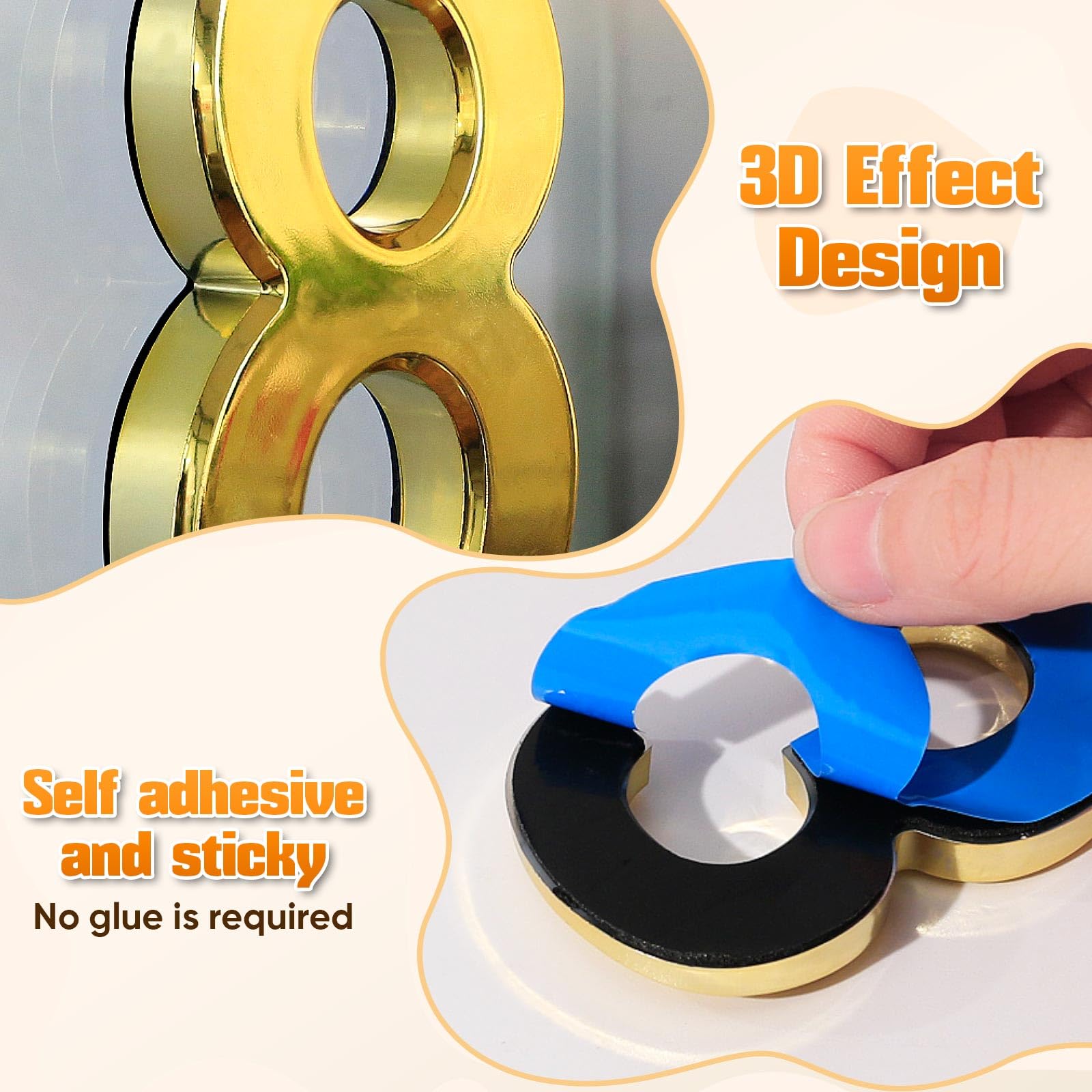 Ranslen 10-Piece 3-Inch Self-Adhesive House Numbers 0-9 - Gold Electroplated Plastic 3D Mailbox Address Stickers for Home, Apartment, Office & Hotel Room - Perfect for Mailbox, Door & Wall Numbering