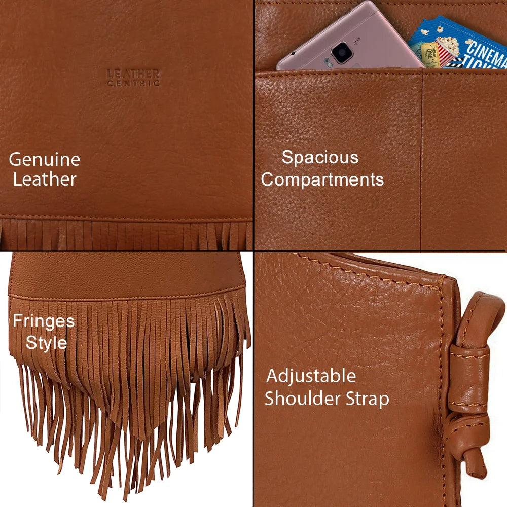 Stylish Leather Fringe Tassel Hobo Bag for Women - Medium Brown Crossbody Purse | Perfect for Casual Outings, Date Nights & Travel Accessories