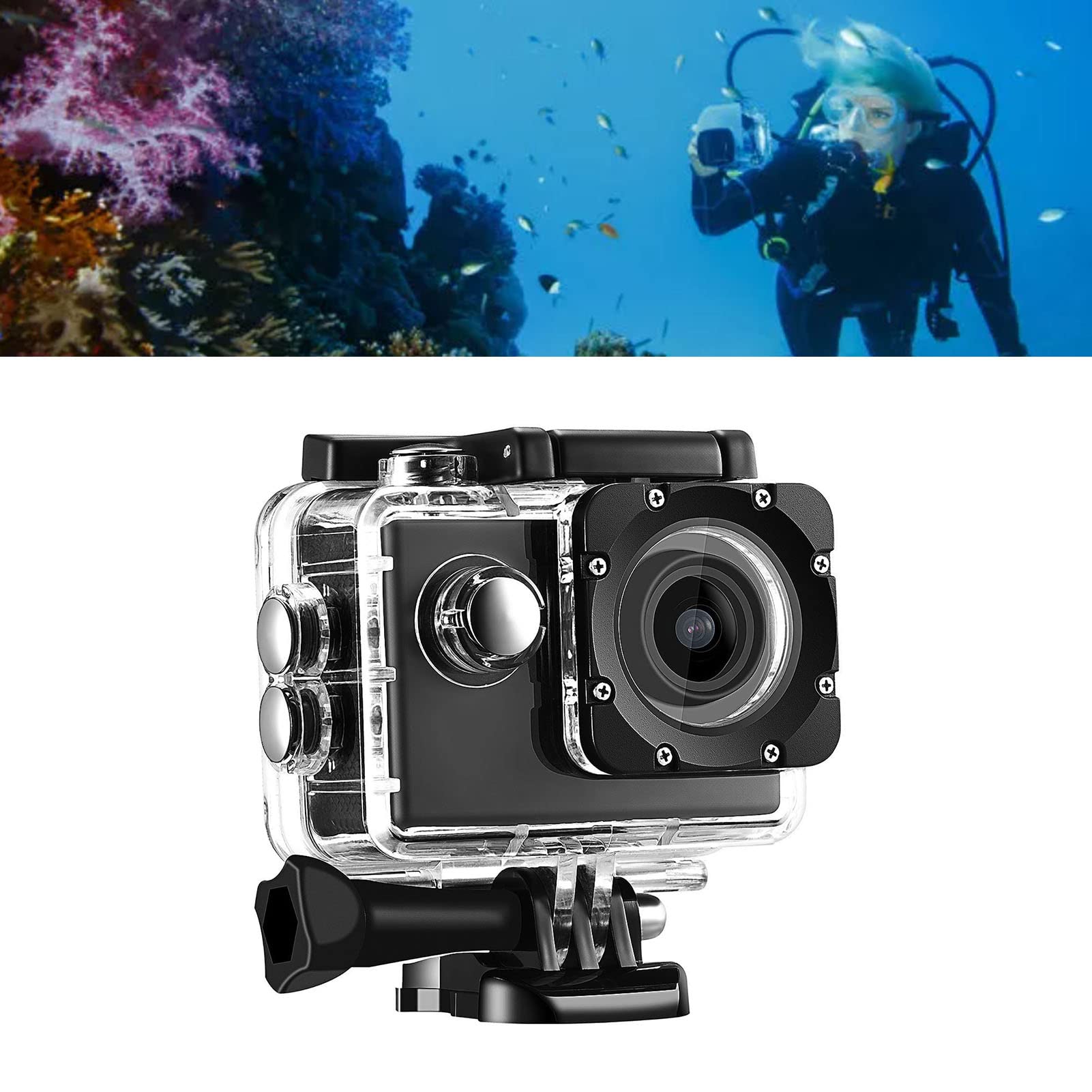 12MP HD Waterproof Action Camera - Underwater Diving, Biking & Outdoor Sports Video Camera with Mounting Accessories Kit (Black) | Perfect for Snorkeling, Surfing, Cycling & Adventure Travel