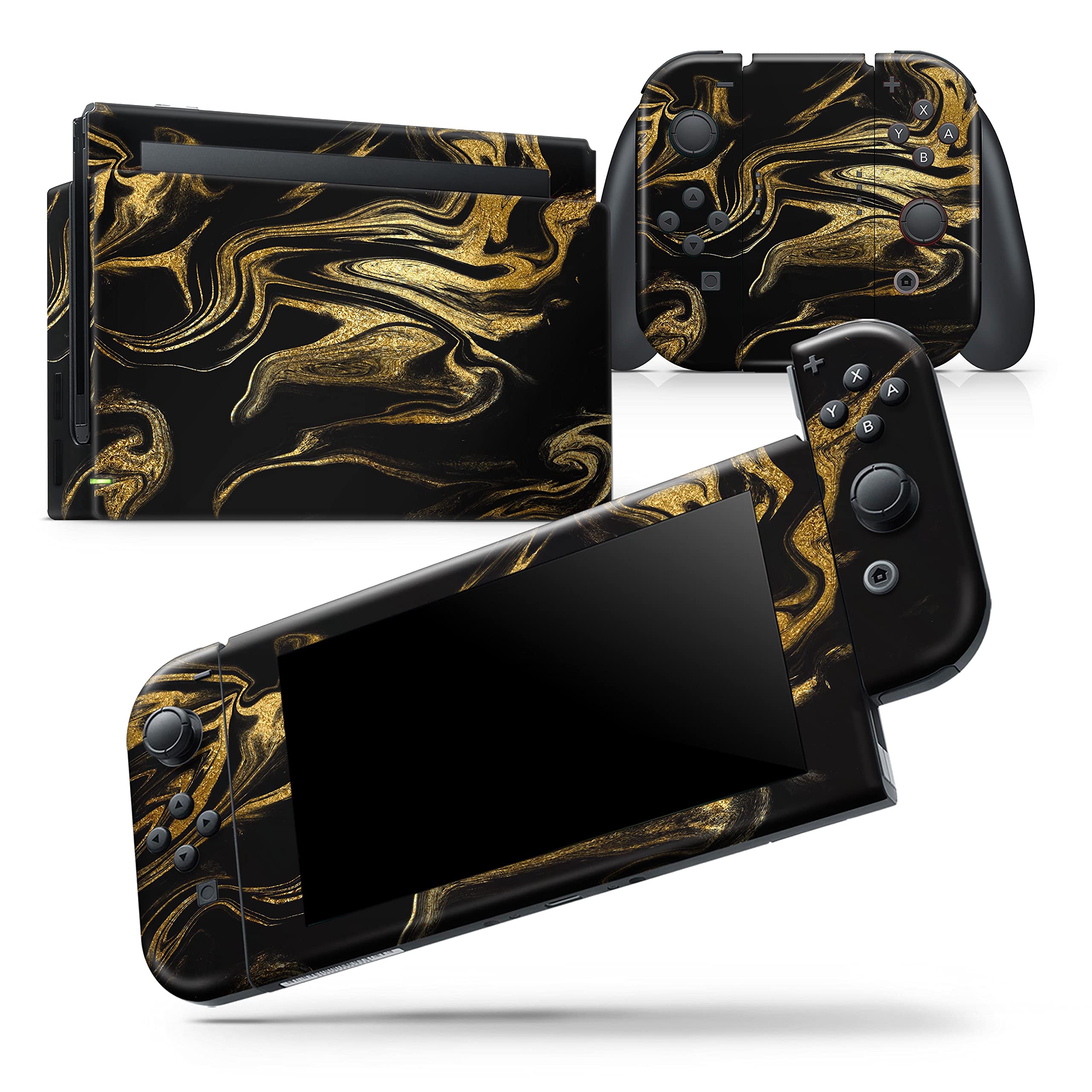 Nintendo Switch Lite Skin Decal - Black & Gold Marble Vinyl Wrap Cover | Scratch-Resistant, Removable Protective Case | Perfect for Gaming, Travel & Personalization