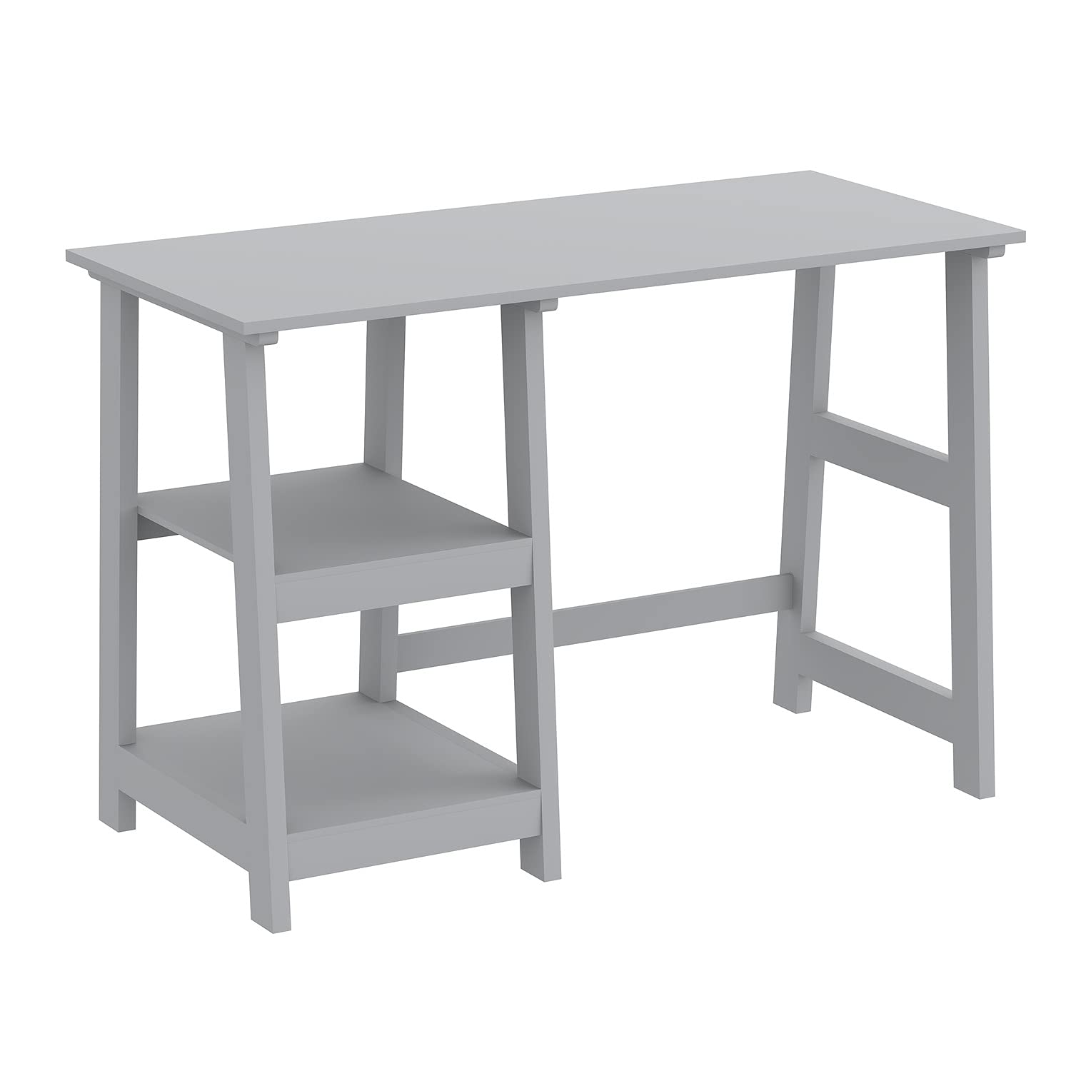 Safdie & Co. 44 Inch Light Grey Modern Computer Desk with 2 Open Shelves - Perfect for Home Office, Gaming & Small Spaces