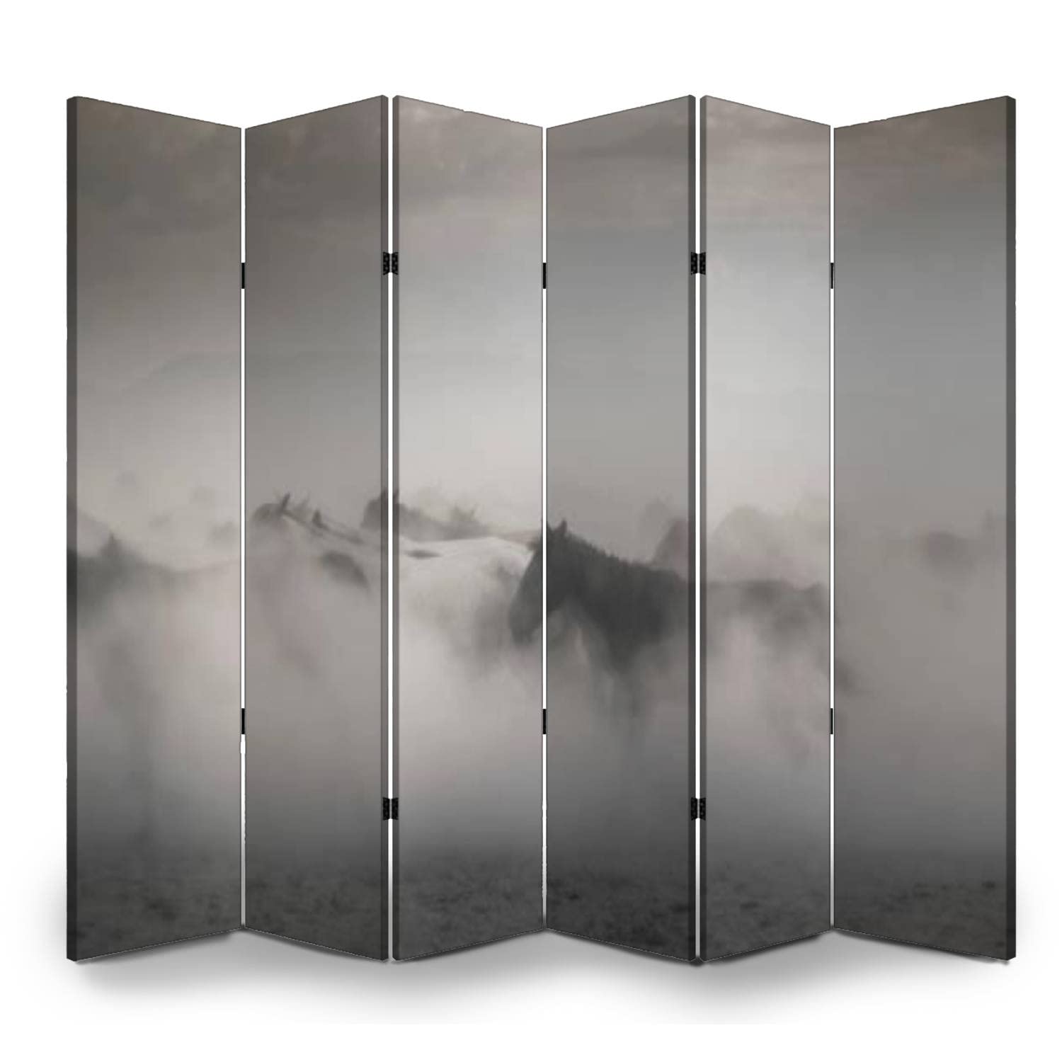 Wooden Room Divider with Wild Horses Sunset Design - 6 Panel Folding Privacy Screen, Double Sided Canvas Partition Wall for Home & Office Decor | Perfect for Living Rooms, Bedrooms, and Studio Spaces