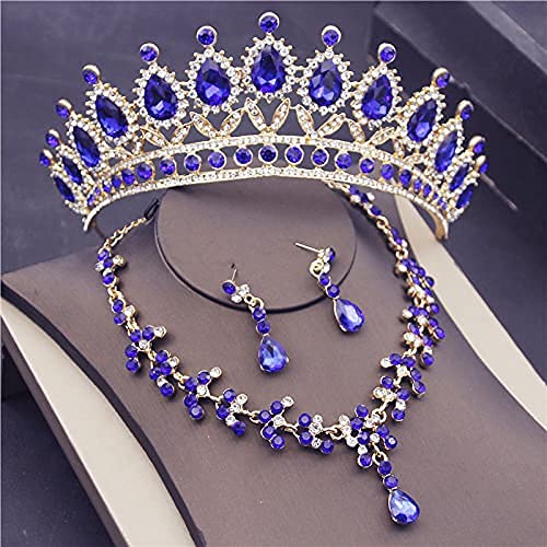 Elegant Crystal Bridal Jewelry Set - Gold & Blue Tiara, Necklace & Earrings for Women | Wedding, Prom, Pageant & Special Occasion Accessories