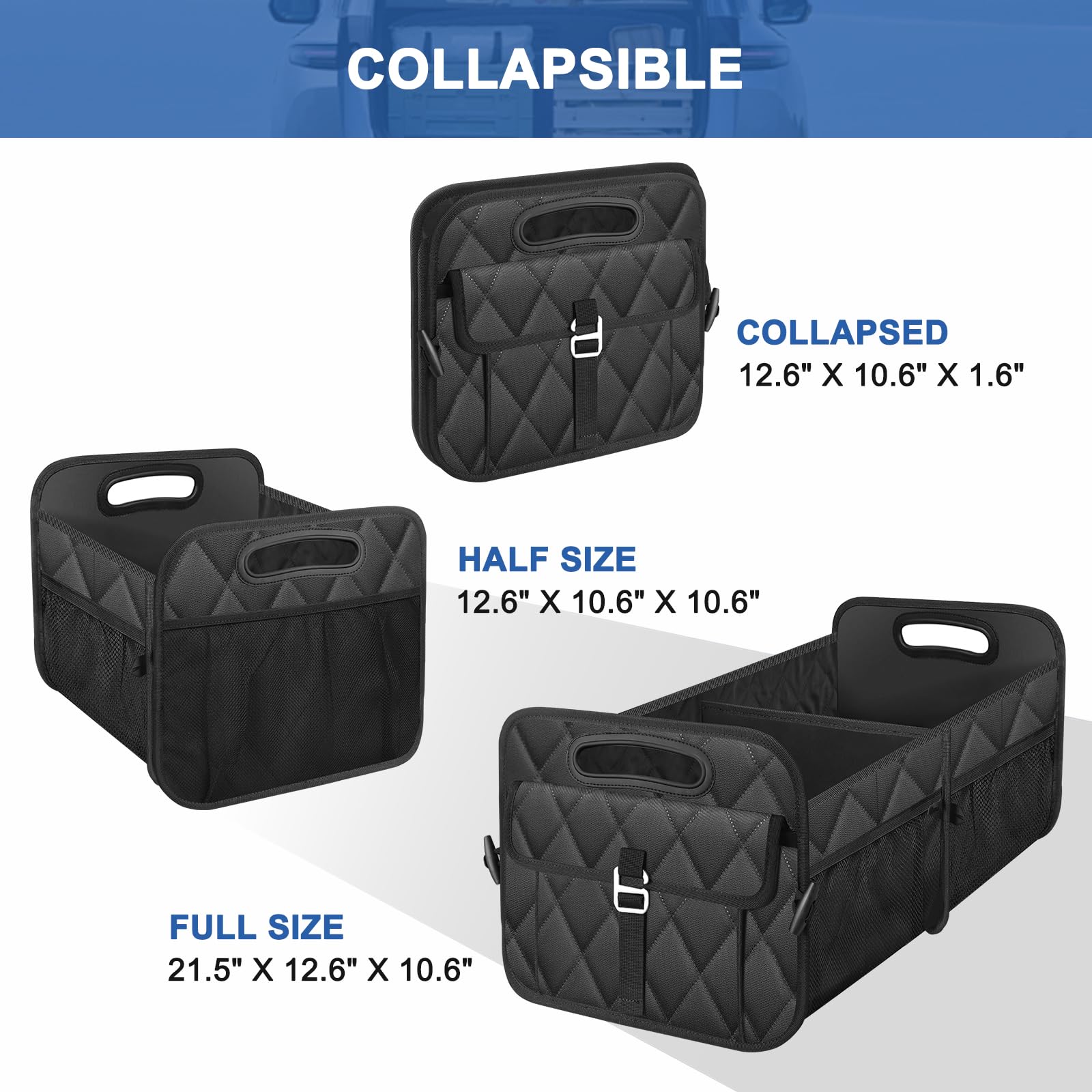 Collapsible Car Trunk Organizer - Portable SUV Storage Bag for Women & Men - Fits Any Car, SUV, Mini-Van - Black | Perfect for Road Trips, Grocery Shopping & Travel Accessories