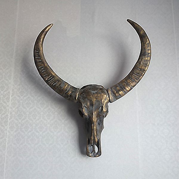 Vintage Bronze Large Buffalo Skull Wall Hanging - European Minimalist Sculpture Home Decor for Living Room, Study & Office - Durable Resin Art Piece for Western, Farmhouse or Bohemian Interior Design