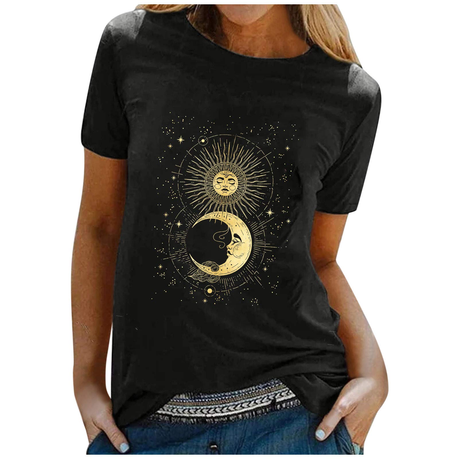 2023 Fashion Women's Short Sleeve Round Neck T-Shirts - Soft Comfy Oversized Patterned Tee Tops for Casual Wear, Summer Outfits & Street Style