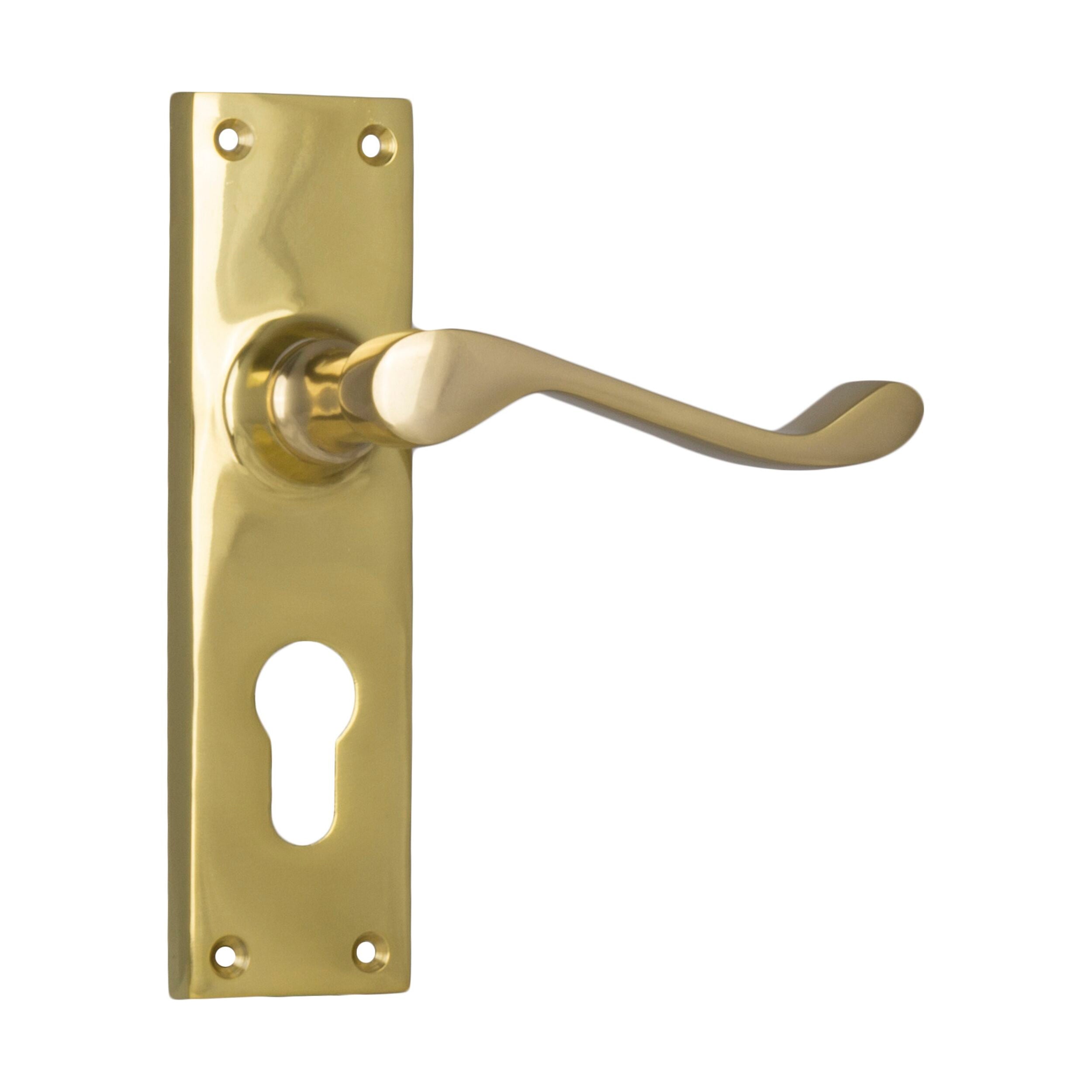 Victorian Style Euro Door Lever Set - 1037E Polished Brass (H152xW42xP59mm) - Perfect for Classic Home Interiors & Vintage Style Doors