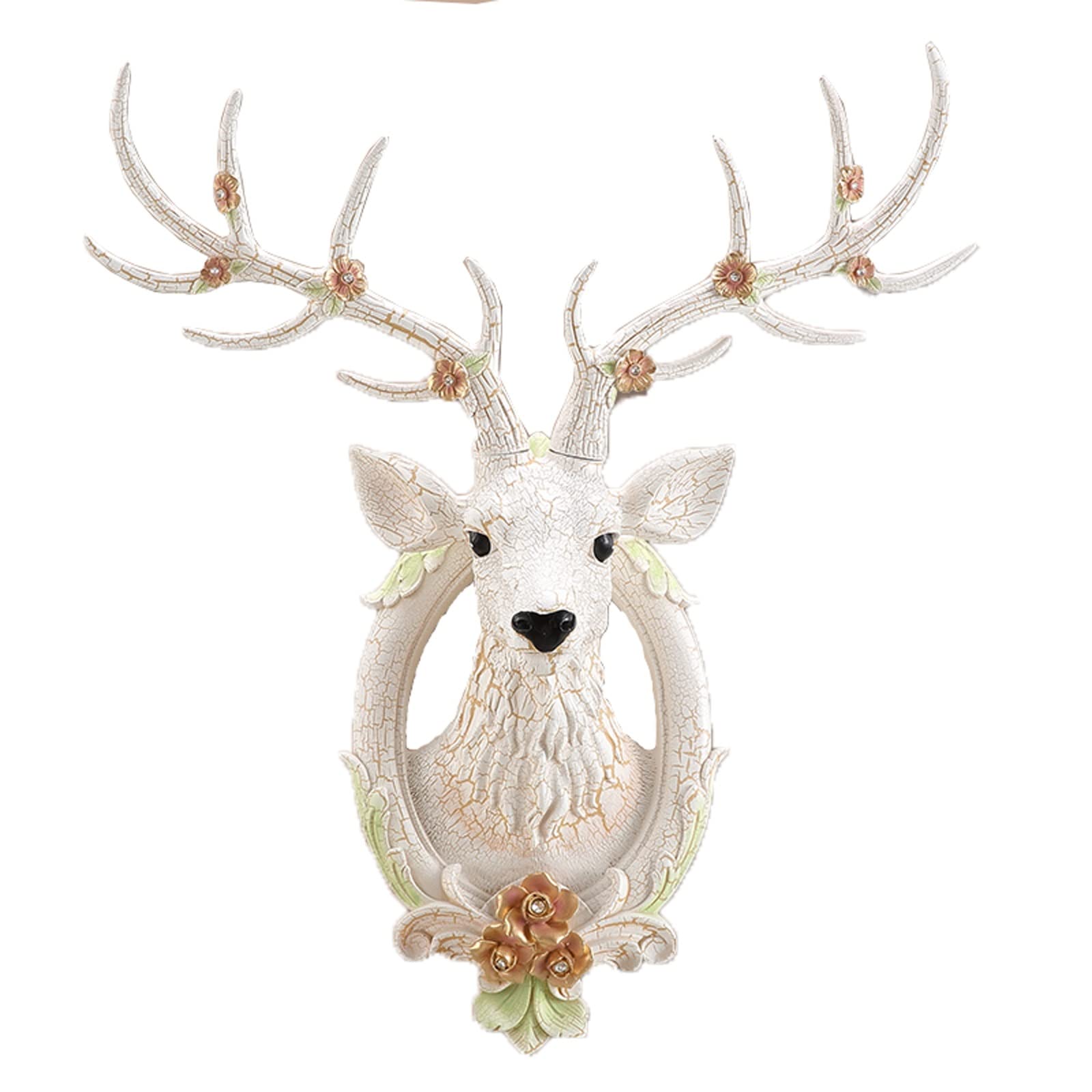 WYJZALLL White Resin Deer Head Wall Decor - Geometric Animal Sculpture for Home, Living Room & Bedroom Background - Perfect for Rustic, Farmhouse or Nature-Themed Interior Design