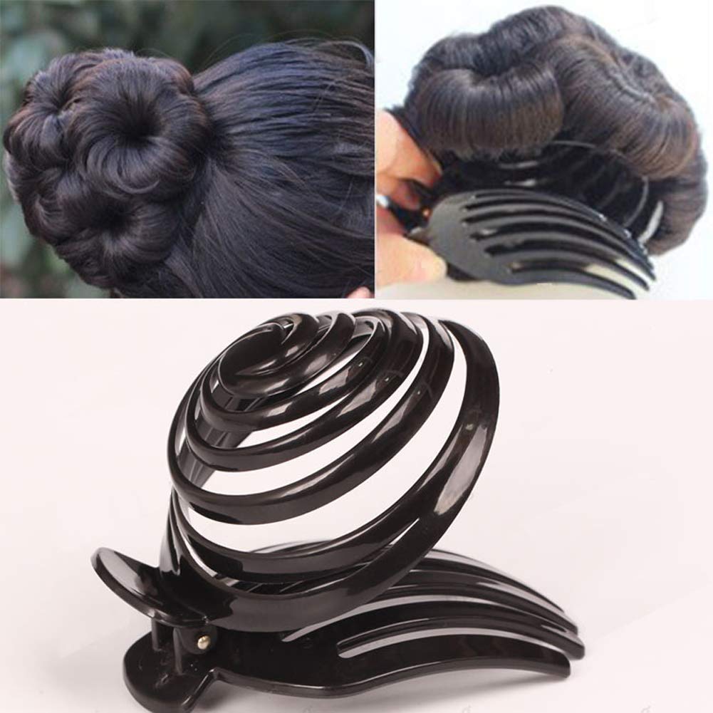 2 Pack Black Plastic Spiral Bun Makers - No Slip Hair Claw Clips for Women, Stylish Mushroom Head Hair Holders (Perfect for Updos, Ponytails & Everyday Hairstyles)