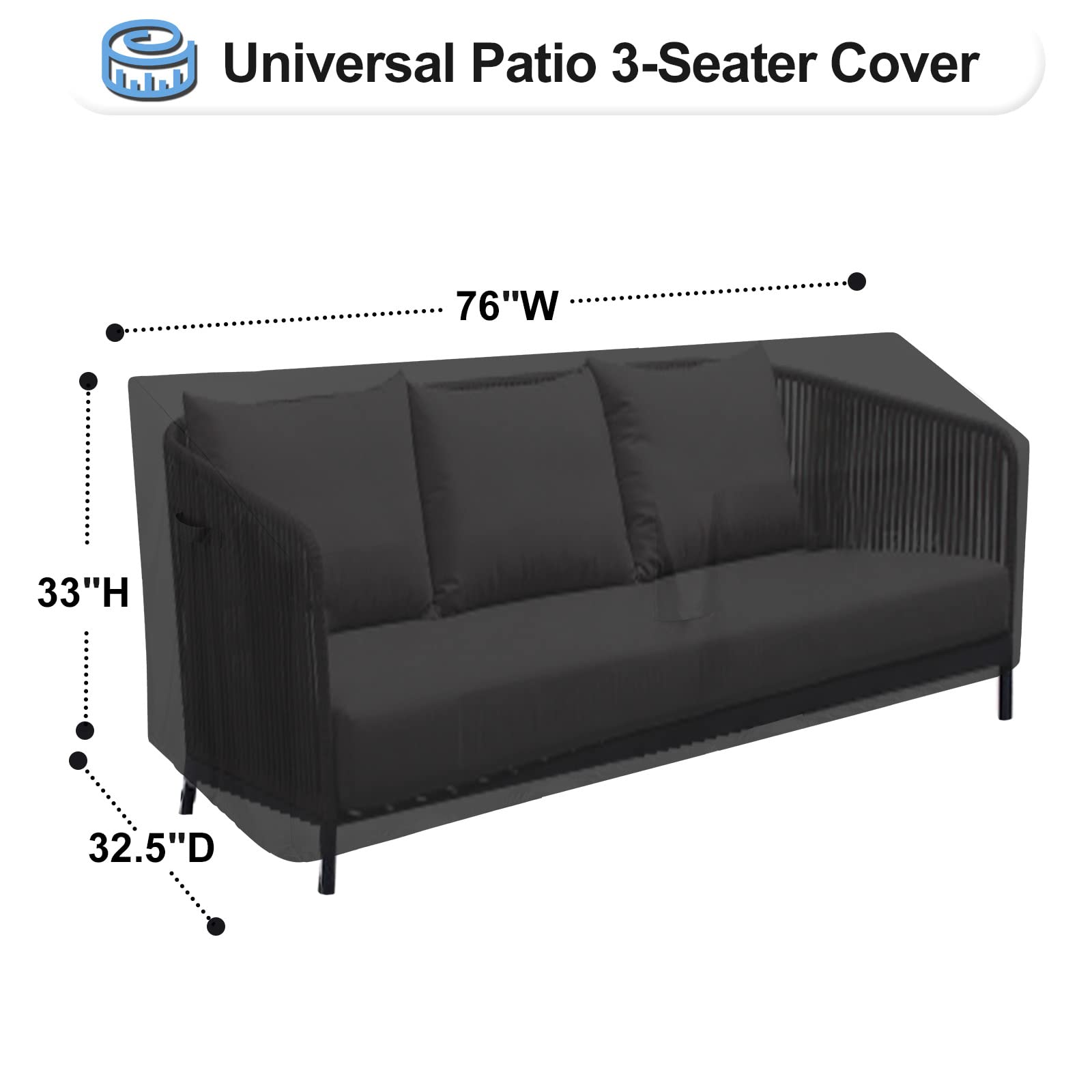 Outdoor Waterproof 3-Seater Patio Couch Cover - Heavy Duty UV Resistant Sofa Furniture Protector for Outdoor Use, 76