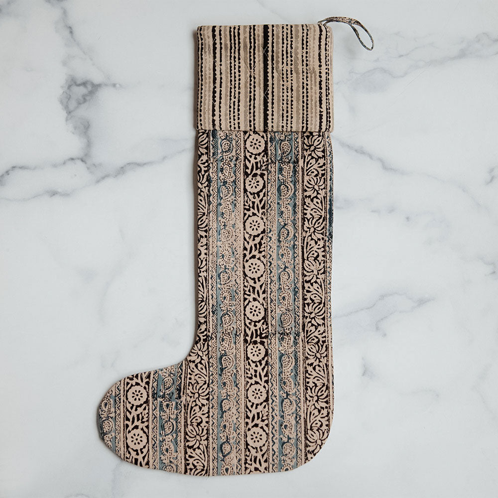 Unique Handcrafted Block Printed Christmas Stocking No. 0600 - Perfect for Holiday Decorations & Gift Giving