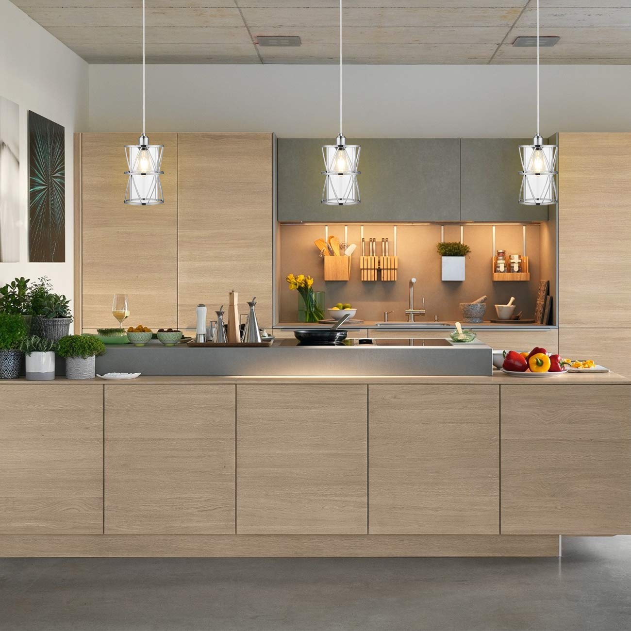 Modern Cylindrical Pendant Light with Clear Glass - Brushed Nickel Hanging Light Fixture for Kitchen Island, Dining Room, Bar & Sink Areas | Transitional Metal Lighting for Home & Commercial Spaces