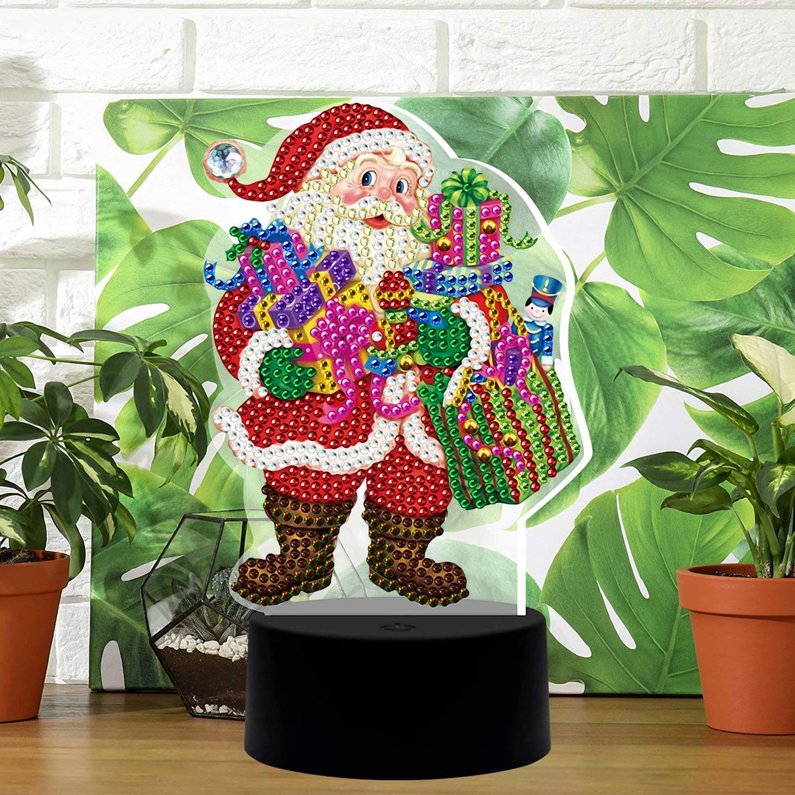 3D Diamond Painting Santa Claus LED Night Light - 7 Color Changing Illusion Lamp for Bedroom, Desk, Home Decor - Creative Acrylic Table Lamp for Christmas Gifts & Party Decorations