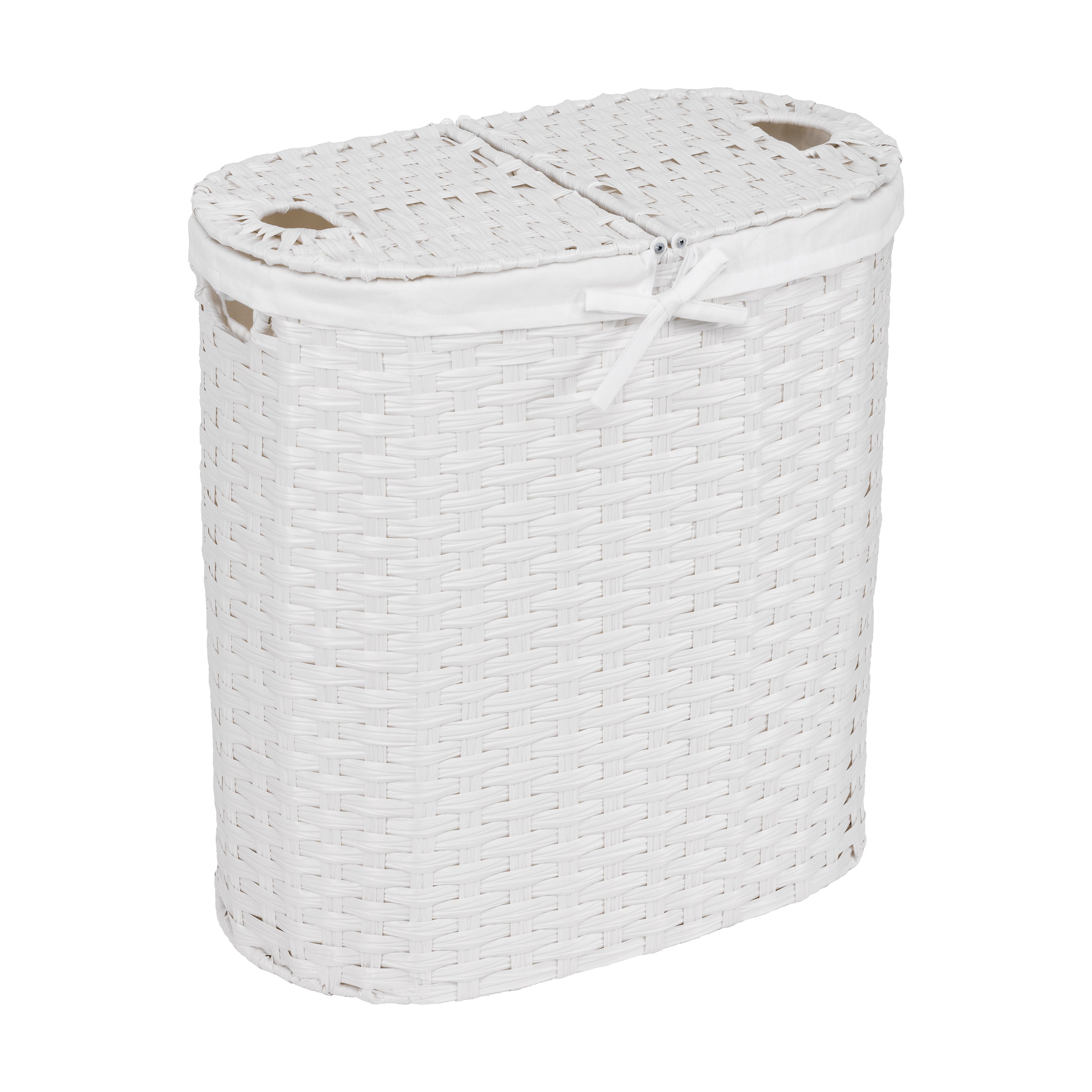 Handwoven Lidded Oval Double Laundry Hamper Basket - Natural Wicker Storage for Bedroom, Bathroom & Laundry Room Organization