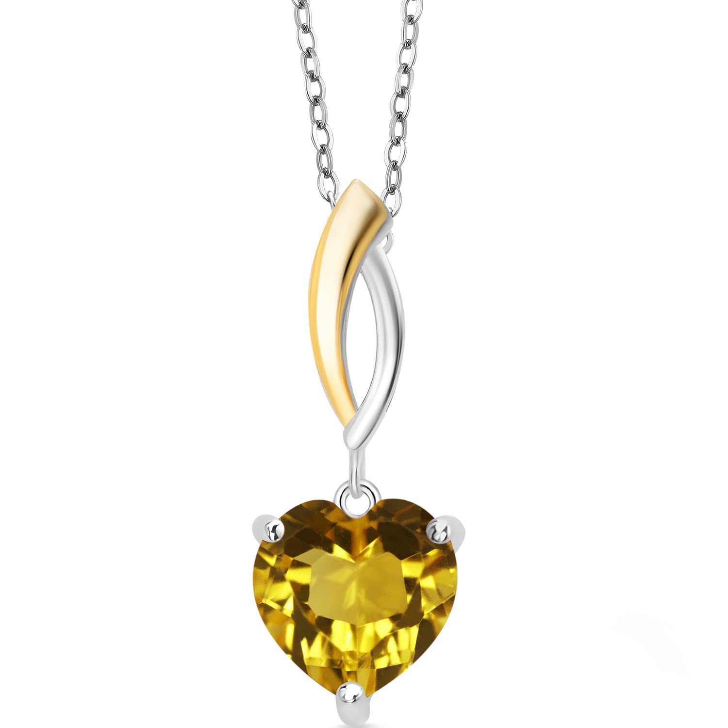 3.25Ct Heart Citrine Pendant in 925 Silver & 10K Gold - Elegant Jewelry Gift for Her