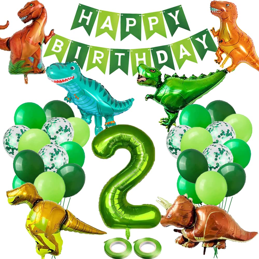 Dinosaur Balloon Jungle Theme Party Decorations - 24pc Set with Large Foil Balloons, Banners & Latex Confetti Balloons for Kids Birthday, Baby Shower & Jurassic Themed Events