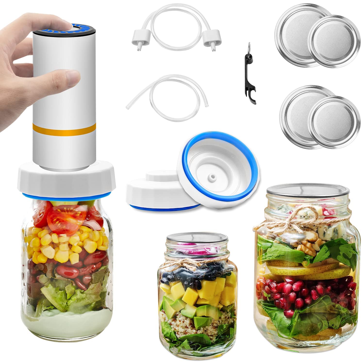 Electric Mason Jar Vacuum Sealer Kit - Handheld Food Saver with Hose for Regular & Wide Mouth Jars | Airtight Food Storage Solution for Kitchen, Meal Prep & Preserving Freshness | Perfect for Canning, Freezing & Long-Term Food Preservation