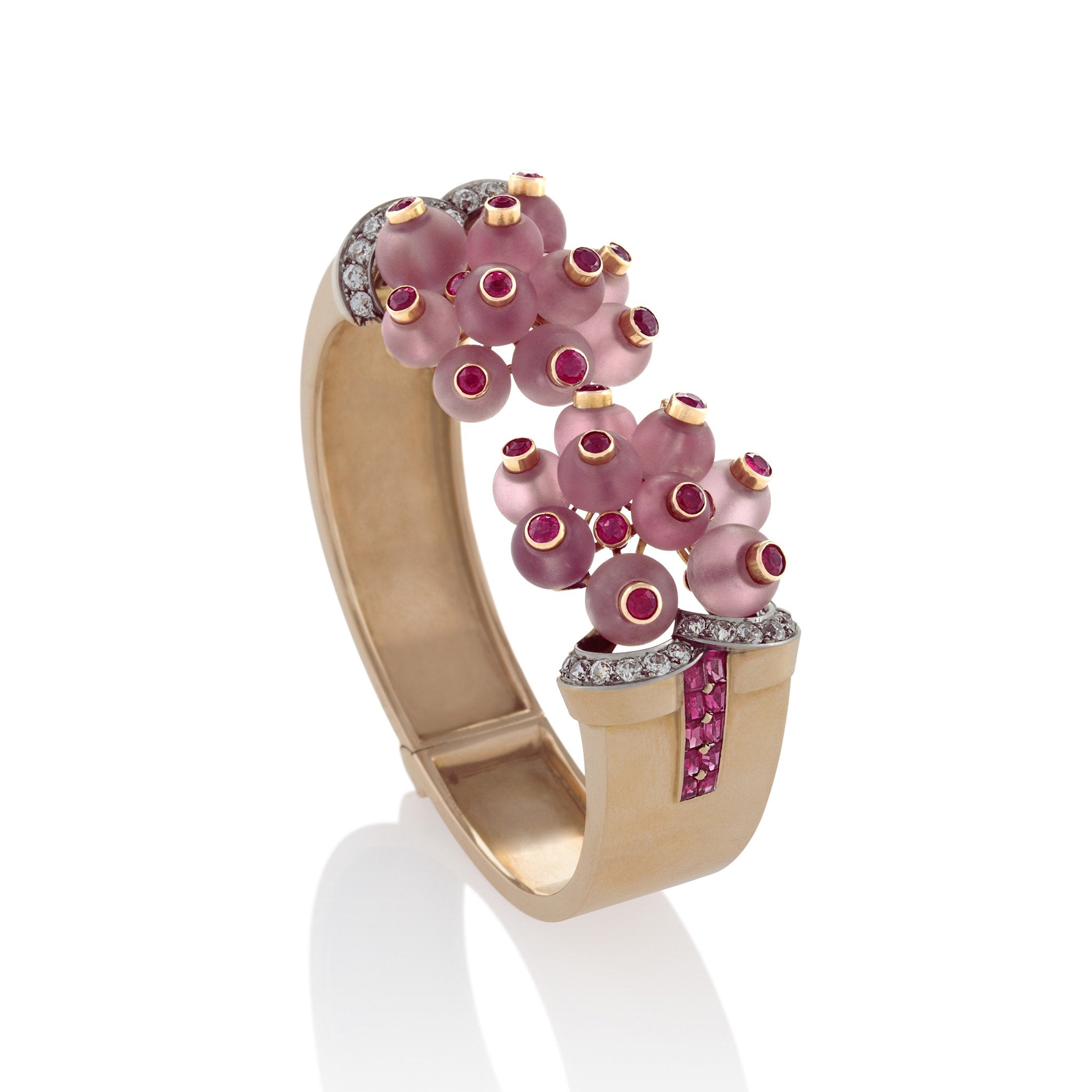 Georges Verger Rose Quartz & Ruby Cuff Bracelet - Elegant Crystal Healing Jewelry for Women - Perfect for Meditation, Yoga & Spiritual Gifts