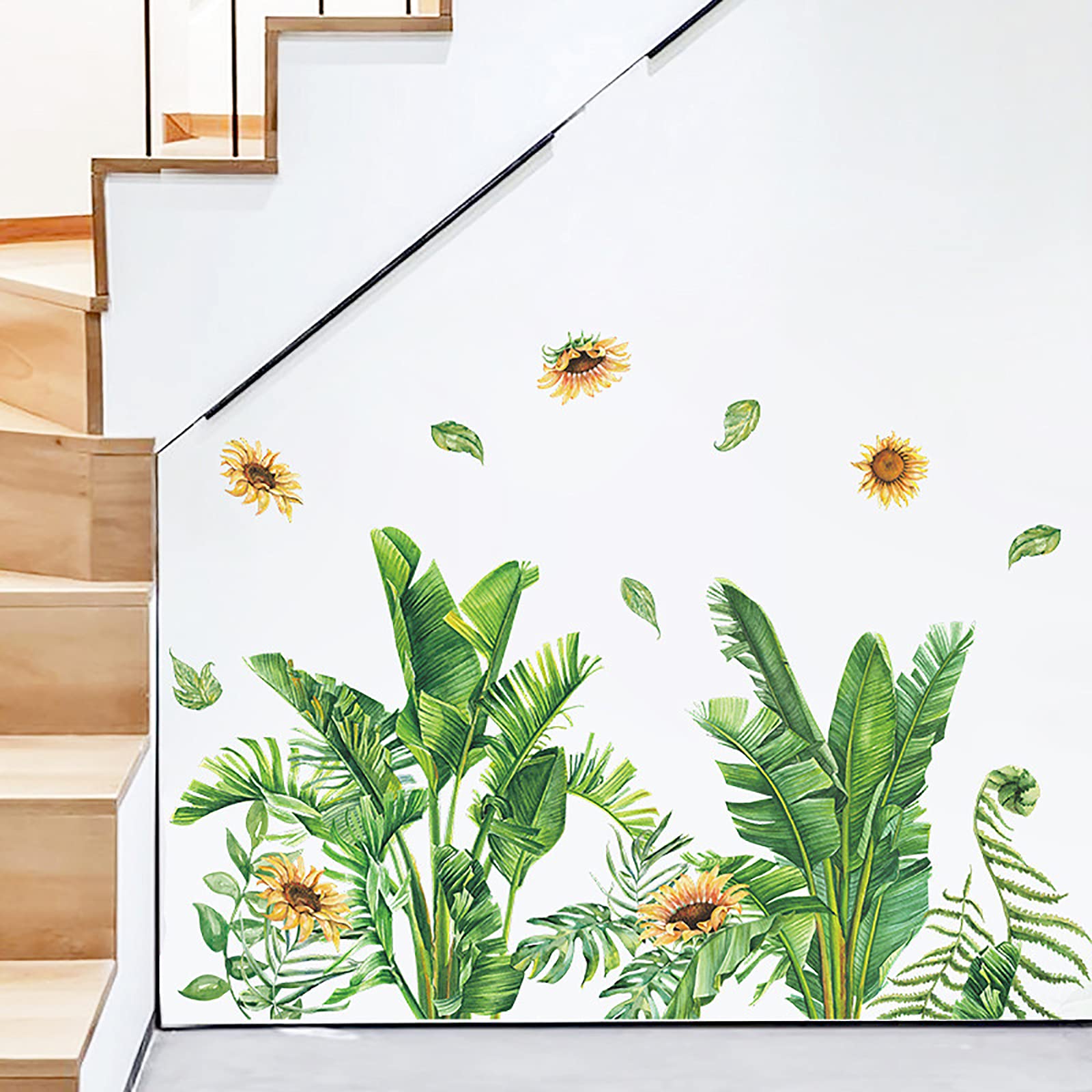 Tropical Leaves & Sunflower Removable Wall Decals - Peel and Stick Vinyl Wall Stickers for Living Room, Kids Room, Bedroom & Playroom Decor - Perfect for Nursery, Dorm, Office & Home Interior Design